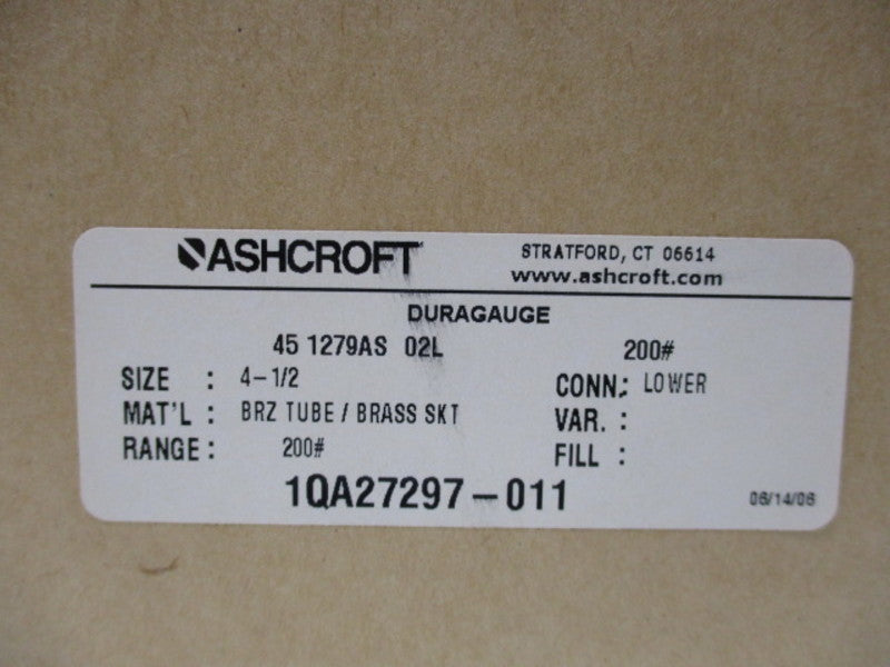ASHCROFT 1QA27297-011 DURAGUAGE SIZE 4-1/2  NSMP