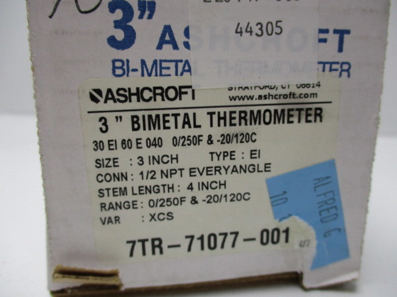 ASHCROFT 7TR-710077-001 BIMETAL THERMOMETER 3"  NSMP