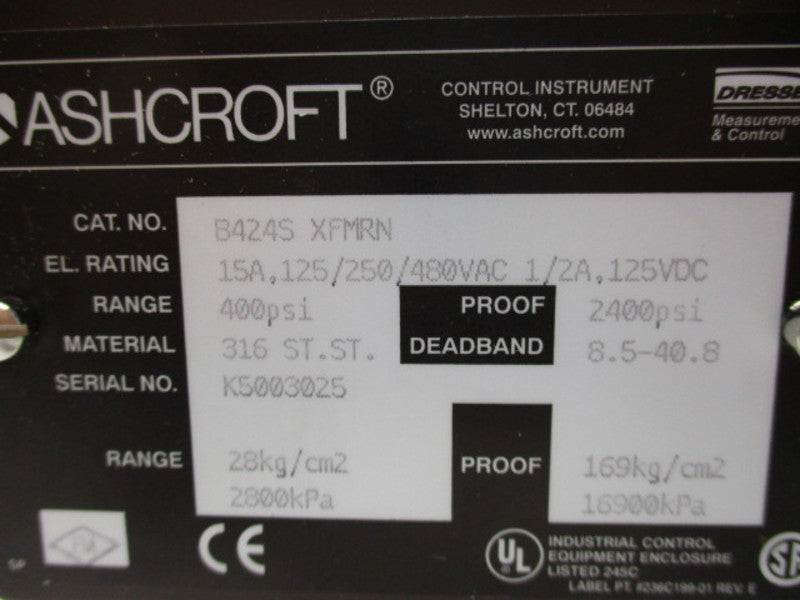 ASHCROFT B424S XFMRN OIL PRESSURE SWITCH 400PSI  NSMP