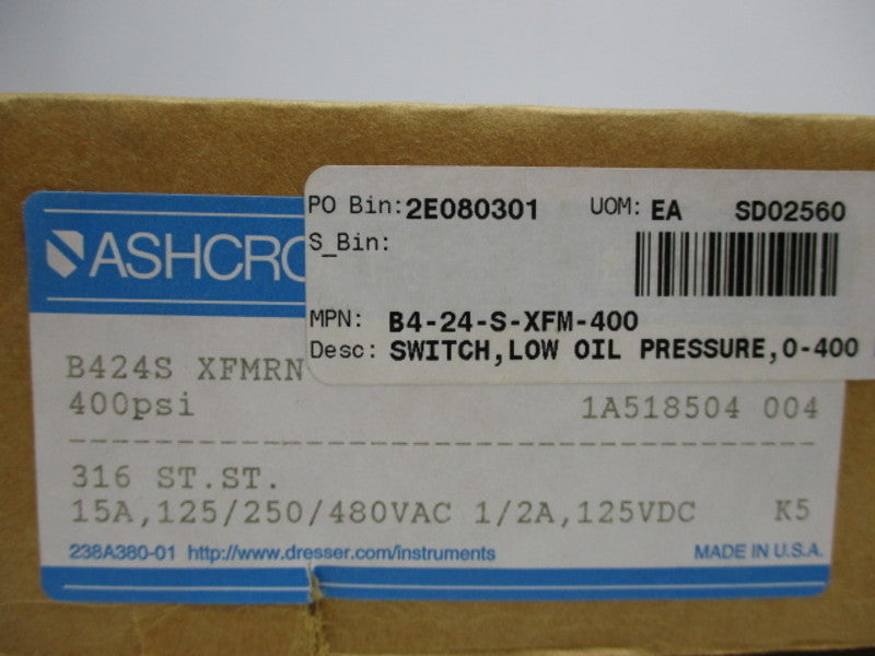 ASHCROFT B424S XFMRN OIL PRESSURE SWITCH 400PSI  NSMP