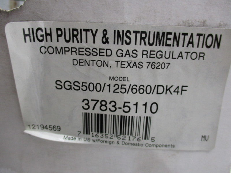 HIGH PURITY SGS500/125/660/DK4F COMPRESSED GAS REGULATOR  NSMP