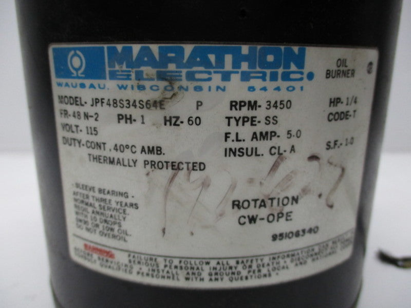 MARATHON ELECTRIC JPF48S34S64E ELECTRIC MOTOR 3450 RPM 1/4 HP  UNMP