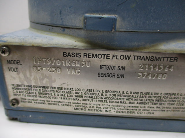 MICRO MOTION IFT9701R6N3U  UNMP