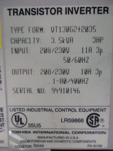 TOSHIBA VT130G2+2035 (AS IS)  UNMP