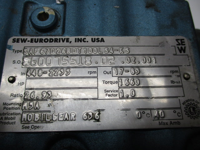 SEW-EURODRIVE 8AF67D26BDT100LS4-KS  UNMP