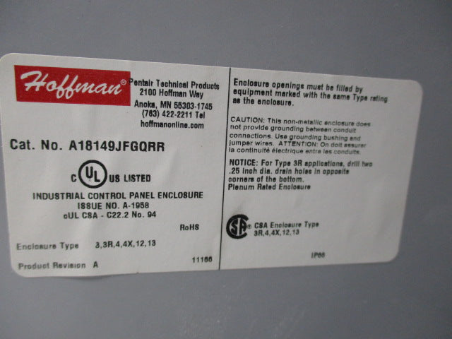 HOFFMAN A18149JFGQRR  UNMP