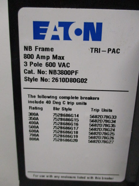 EATON NB3800PF 2610D80G02 600VAC 800ANSMP