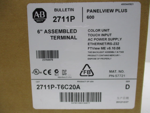 ALLEN BRADLEY 2711P-T6C20A SER. D NSMP