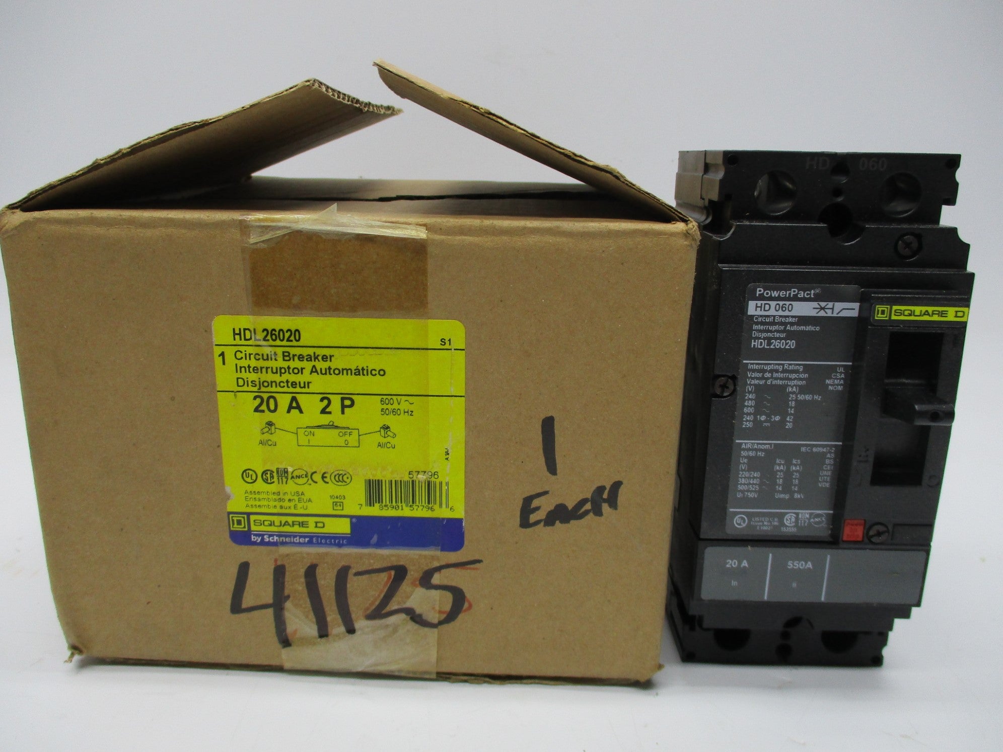 SQUARE D HDL26020 20A 600V NSMP