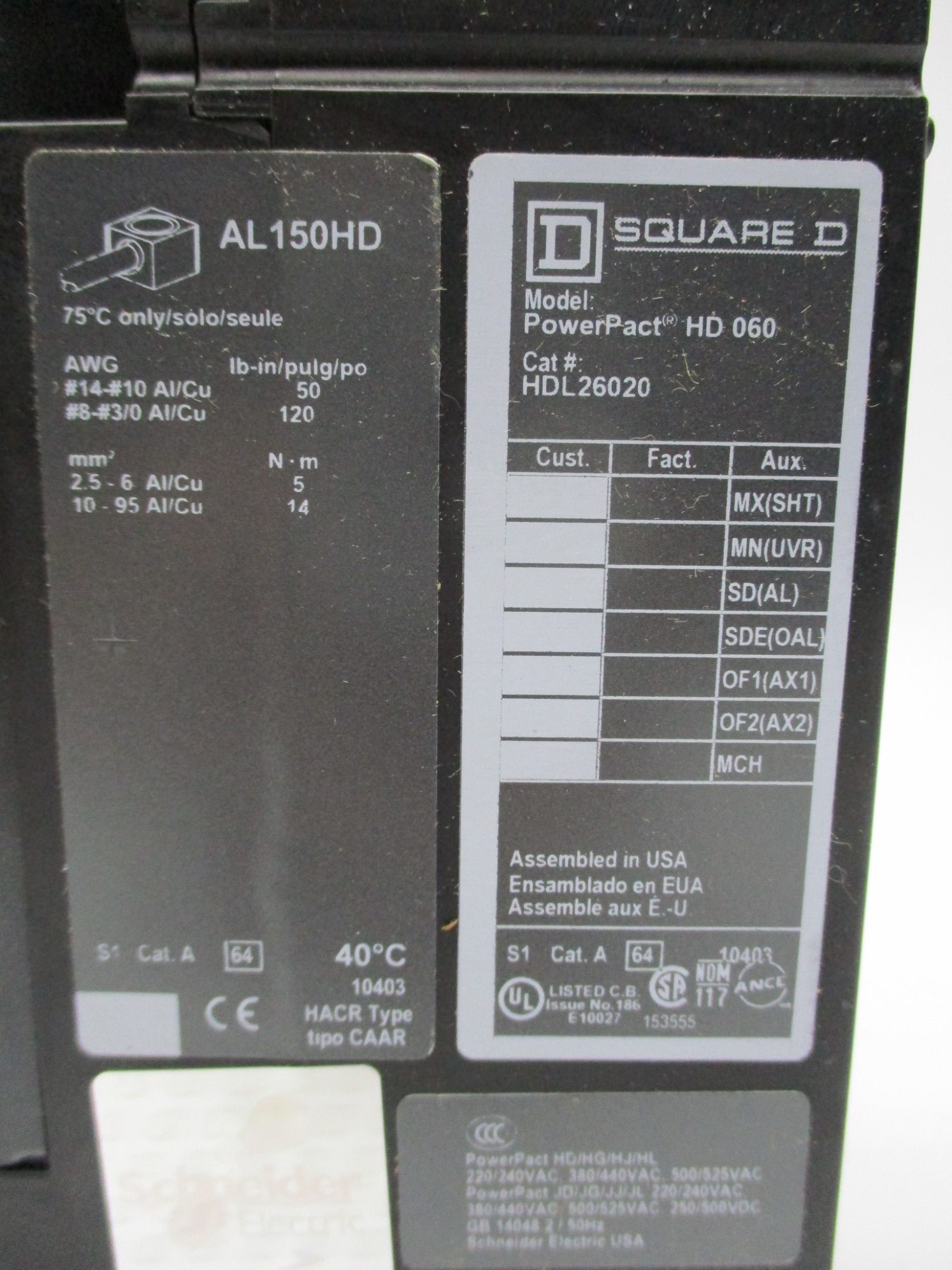 SQUARE D HDL26020 20A 600V NSMP