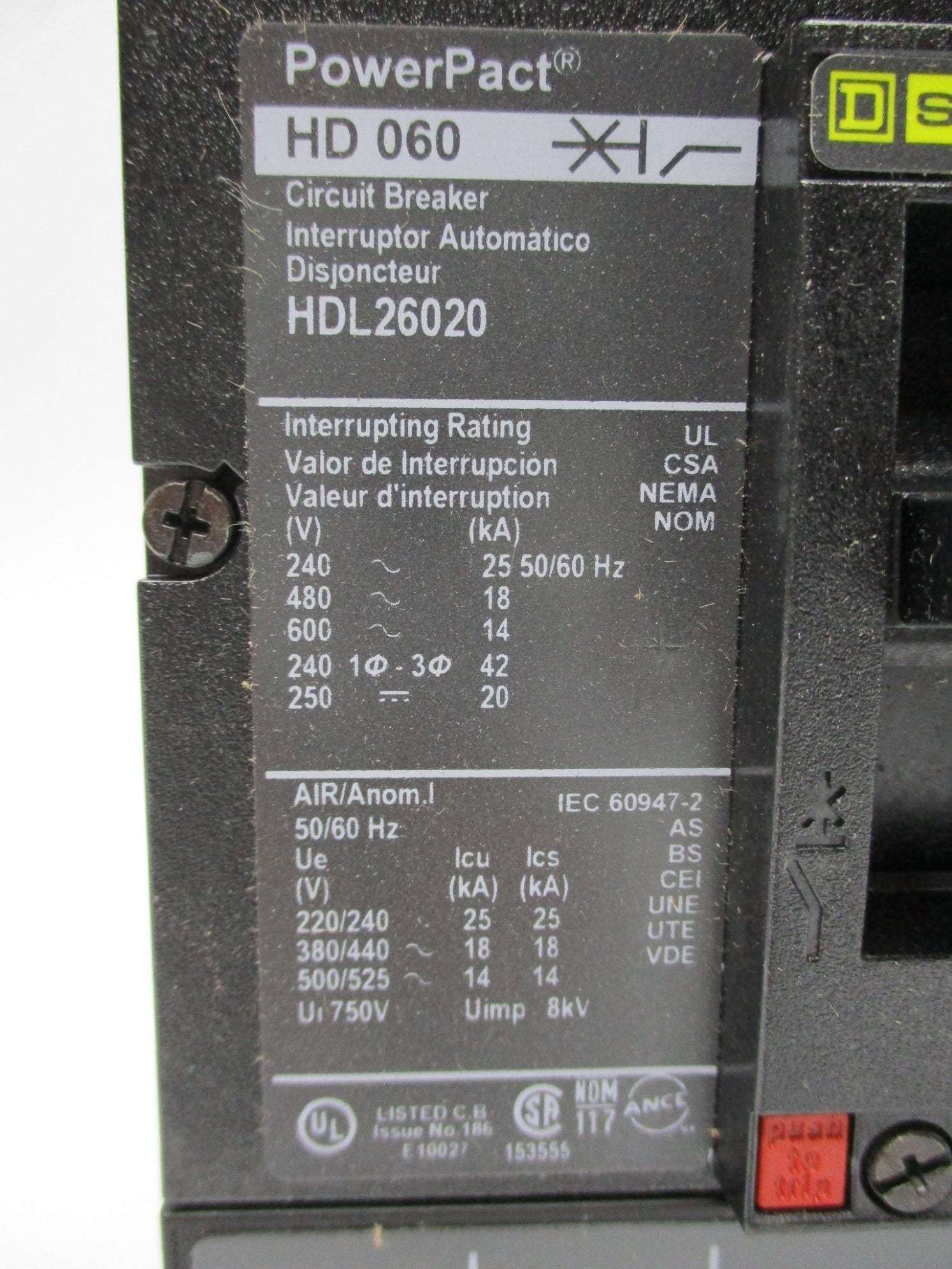 SQUARE D HDL26020 20A 600V NSMP
