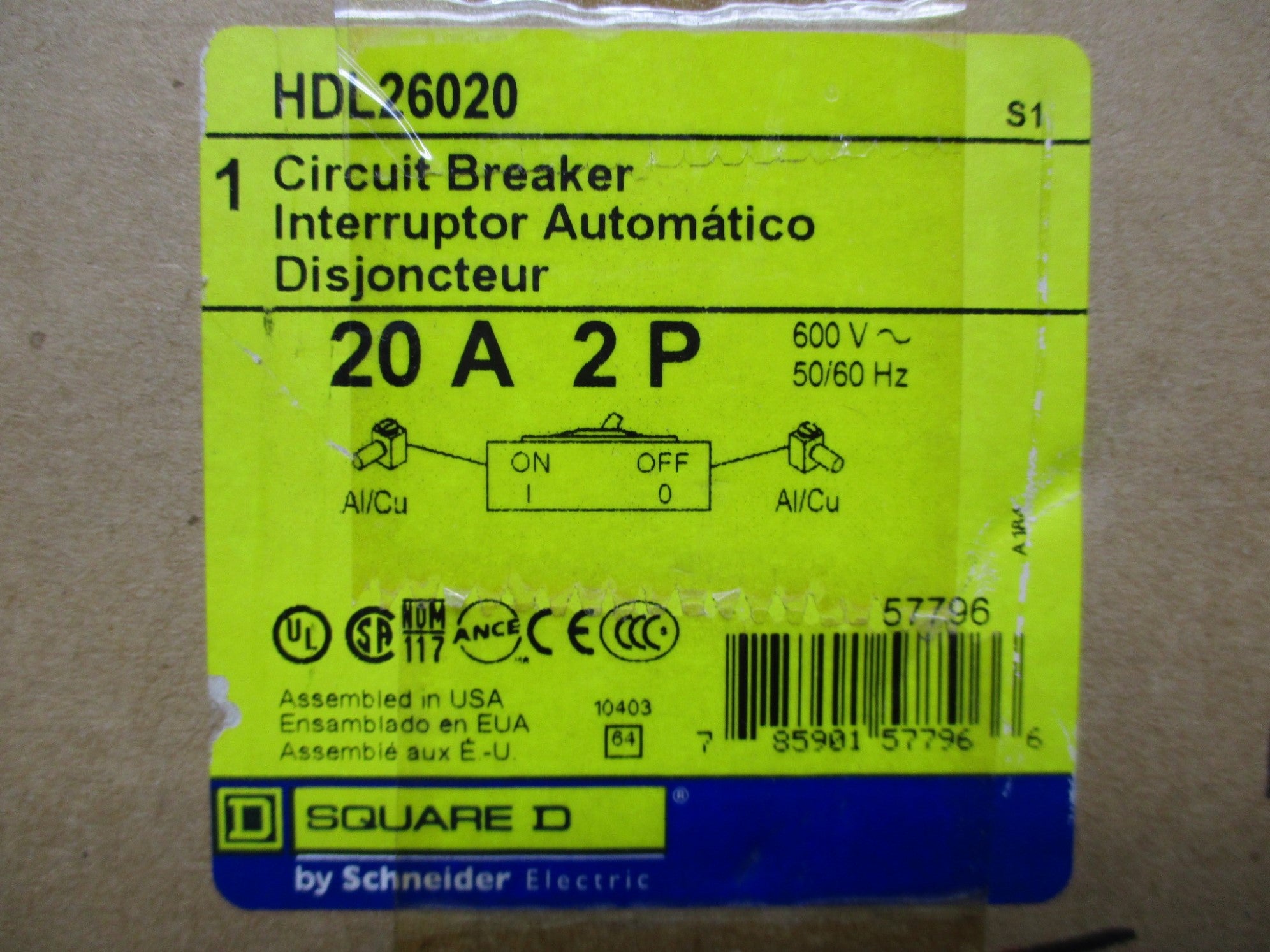 SQUARE D HDL26020 20A 600V NSMP