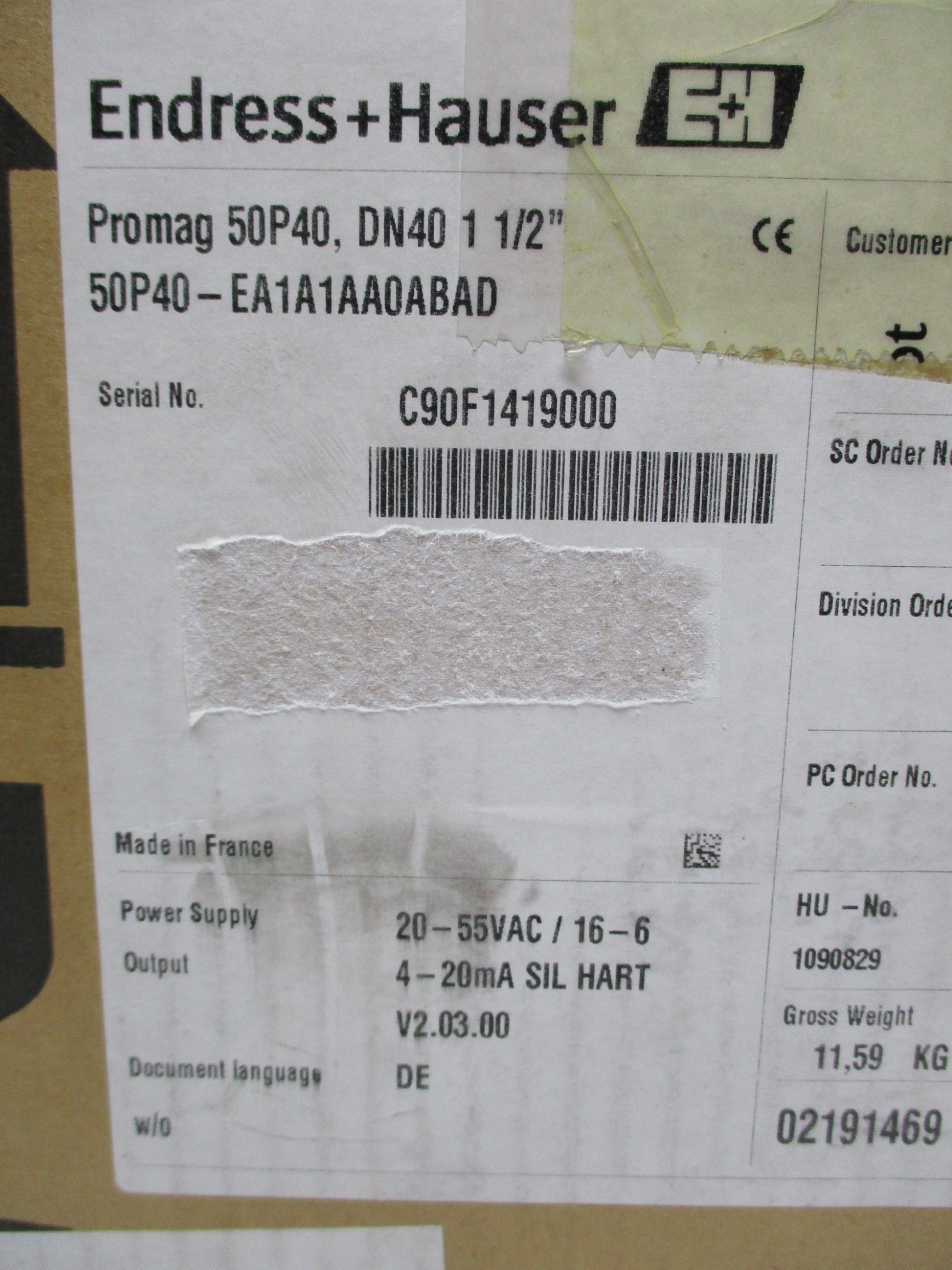 ENDRRESS+HAUSER 50P40-EA1A1AA0ABAD NSMP