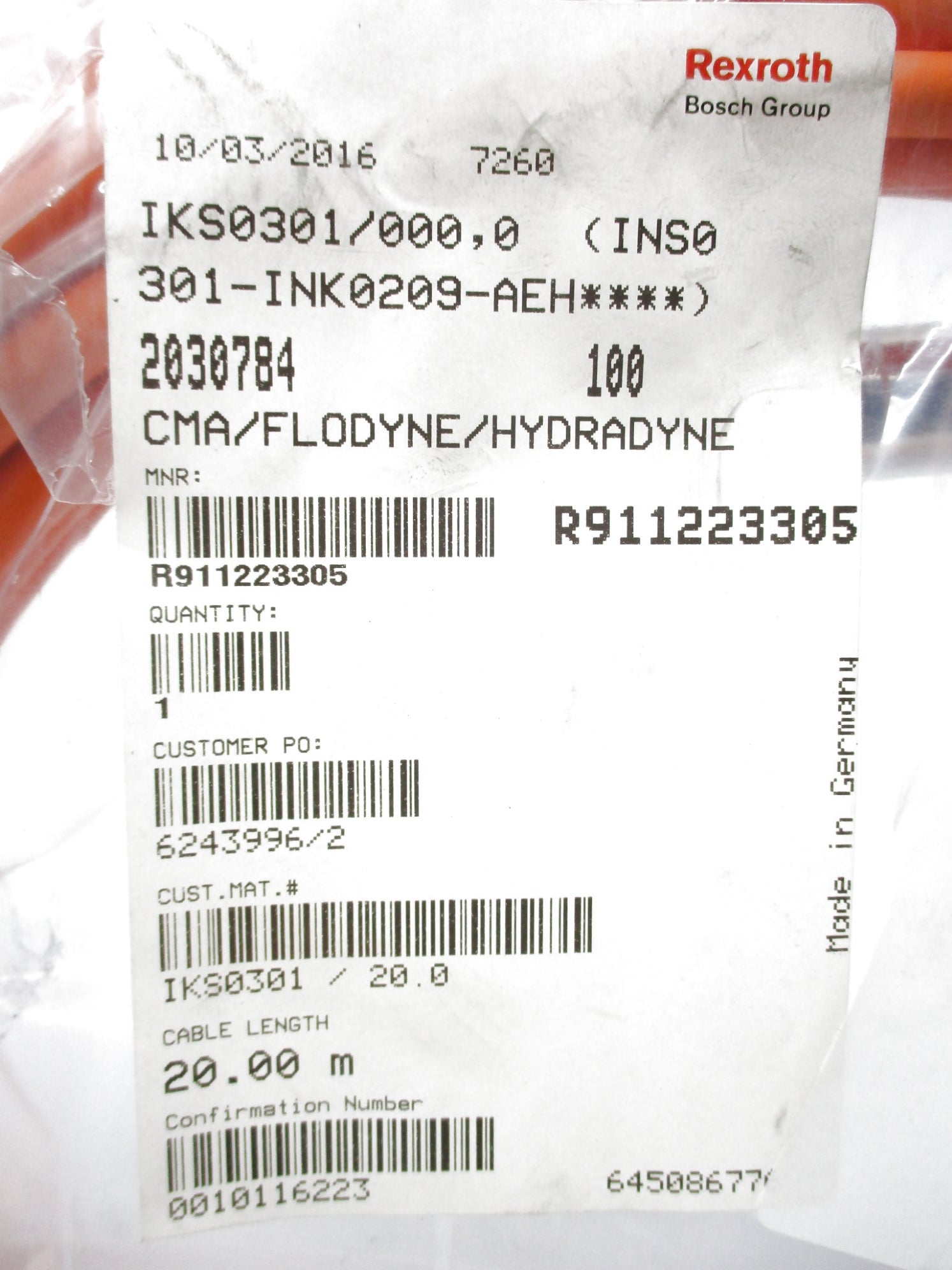REXROTH IKS0301 20M NSFS