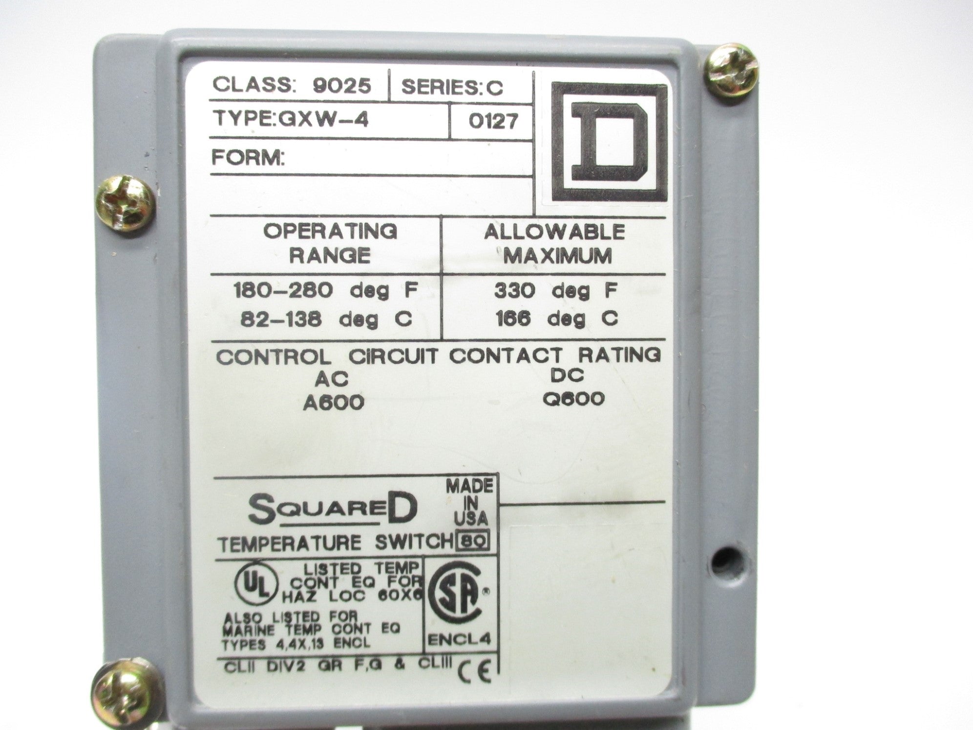SQUARE D 9025-GXW-4 SER. C NSMP