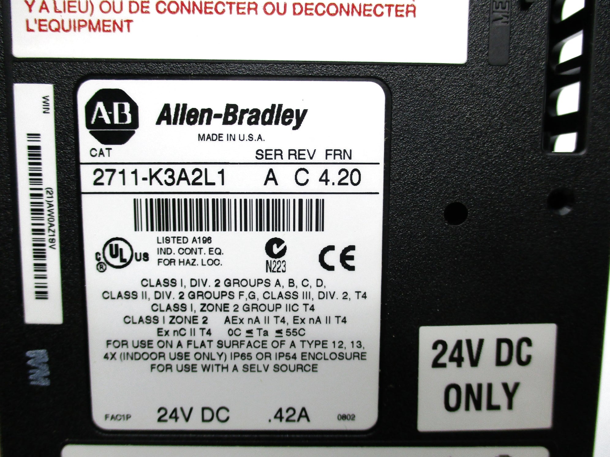 ALLEN BRADLEY 2711-K3A2L1 SER. A F/W 4.20 NSMP