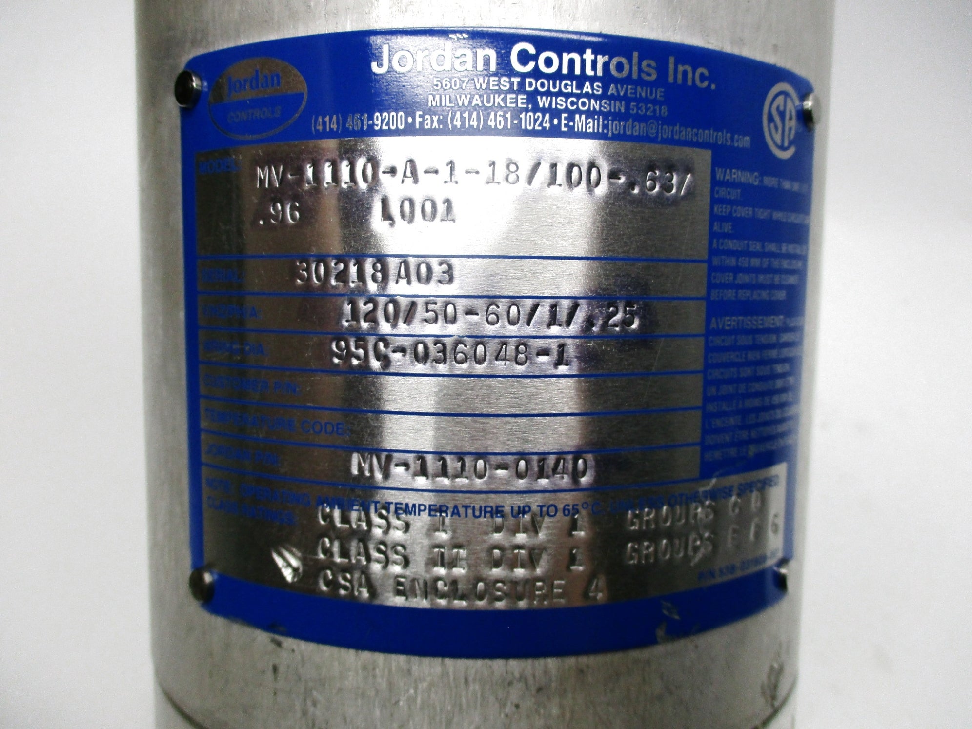 JORDAN CONTROLS MV-1110-A-1-18/100-.637.96 UNMP