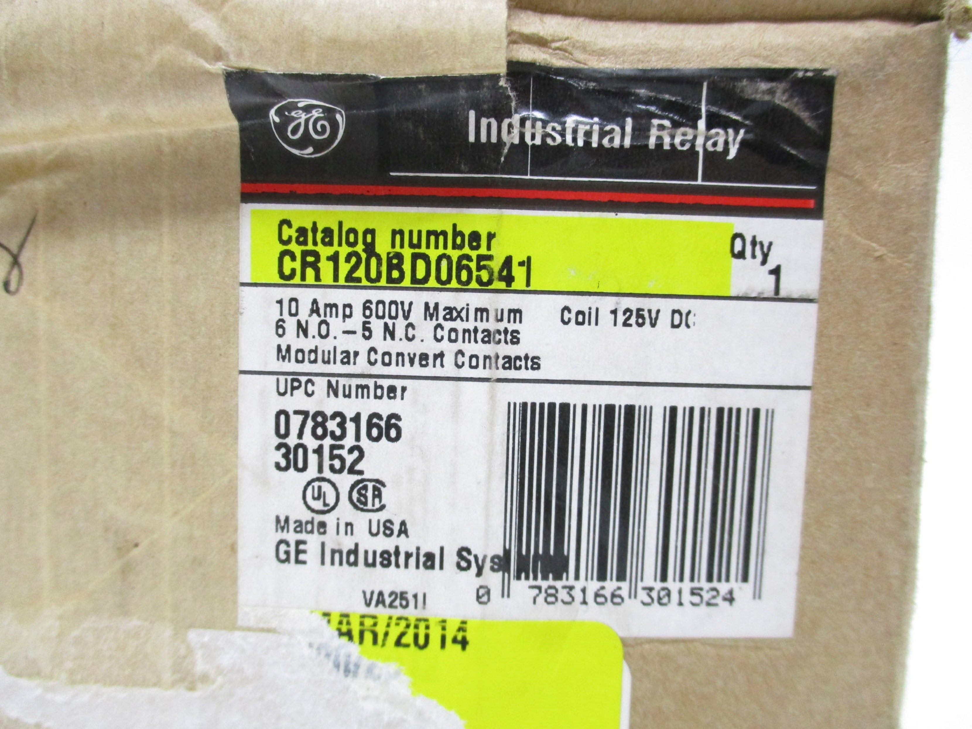 GENERAL ELECTRIC CR120BD06541 10A 125VDC NSMP