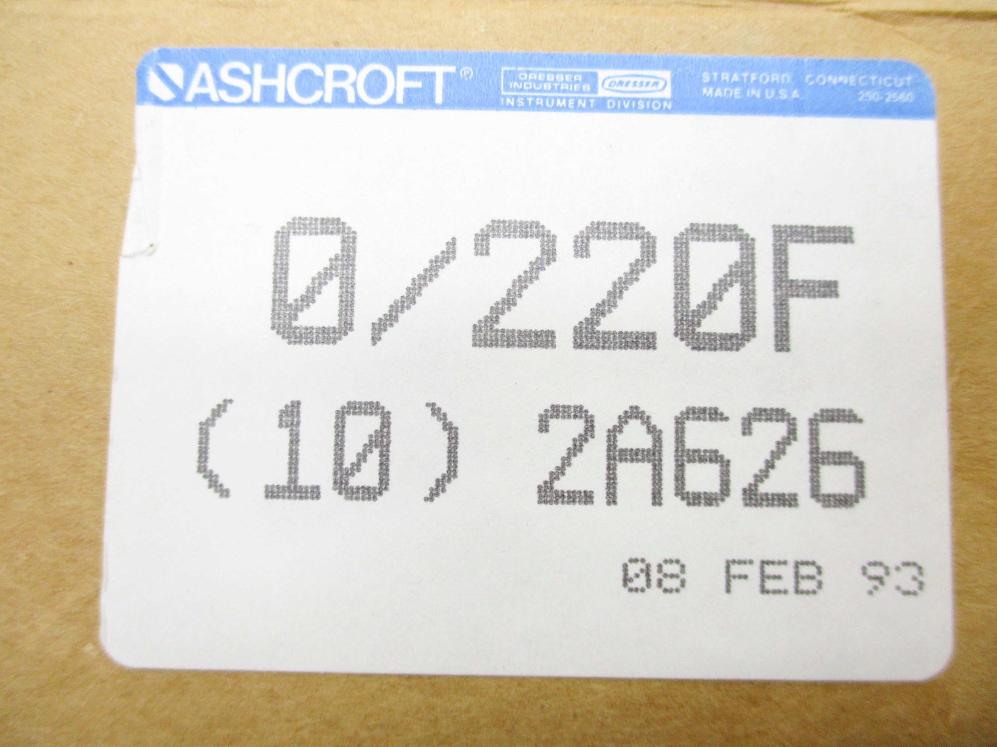 ASHCROFT 2A626 0-220F (PKG OF 10) NSMP