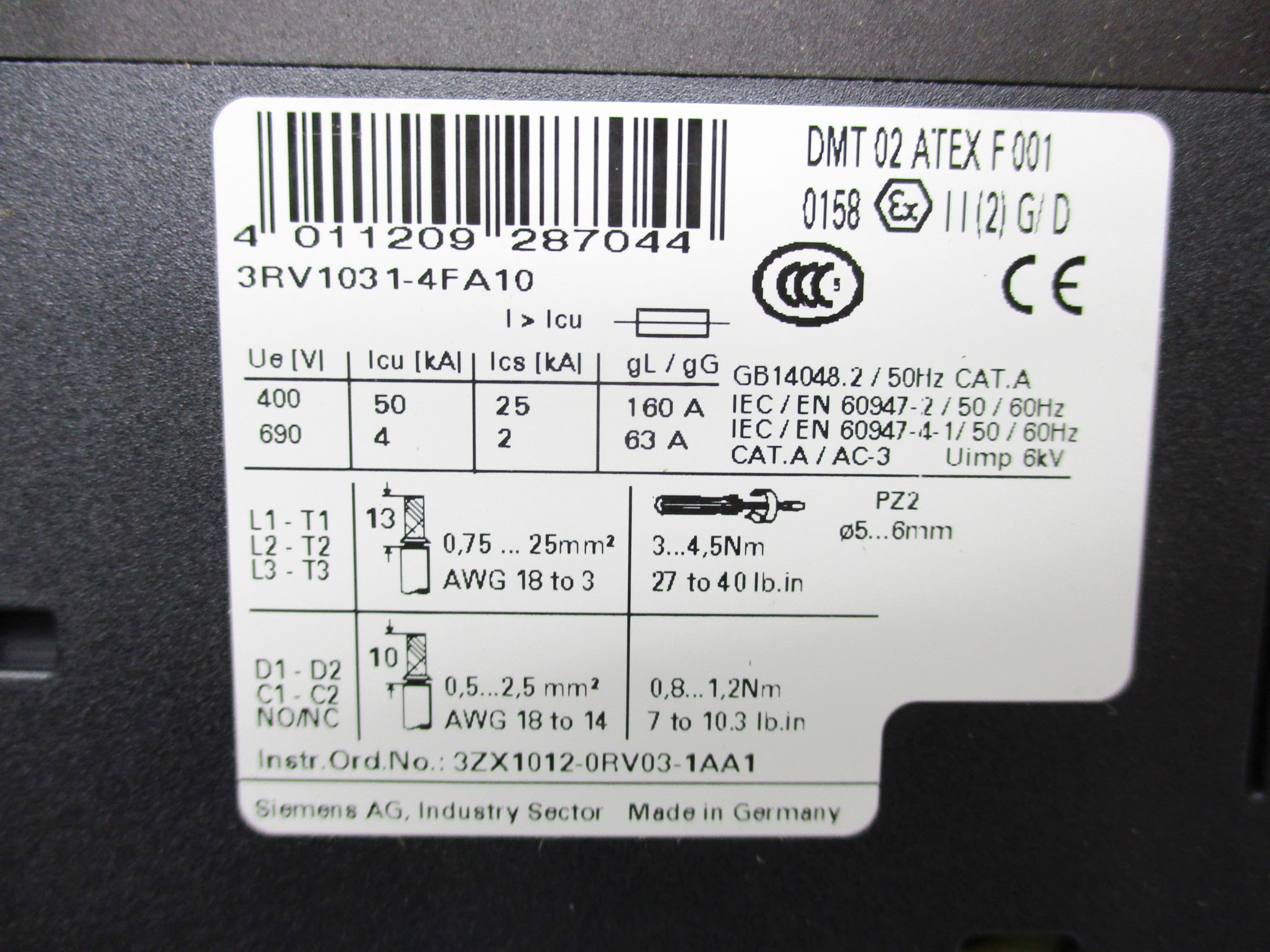 SIEMENS 3RV1031-4FA10 600V 28-40A NSMP