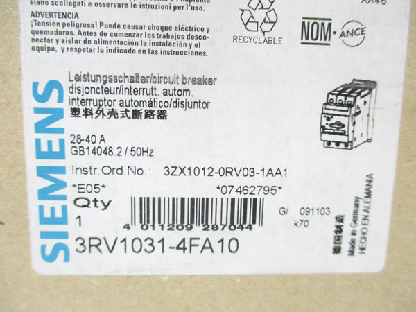 SIEMENS 3RV1031-4FA10 600V 28-40A NSMP