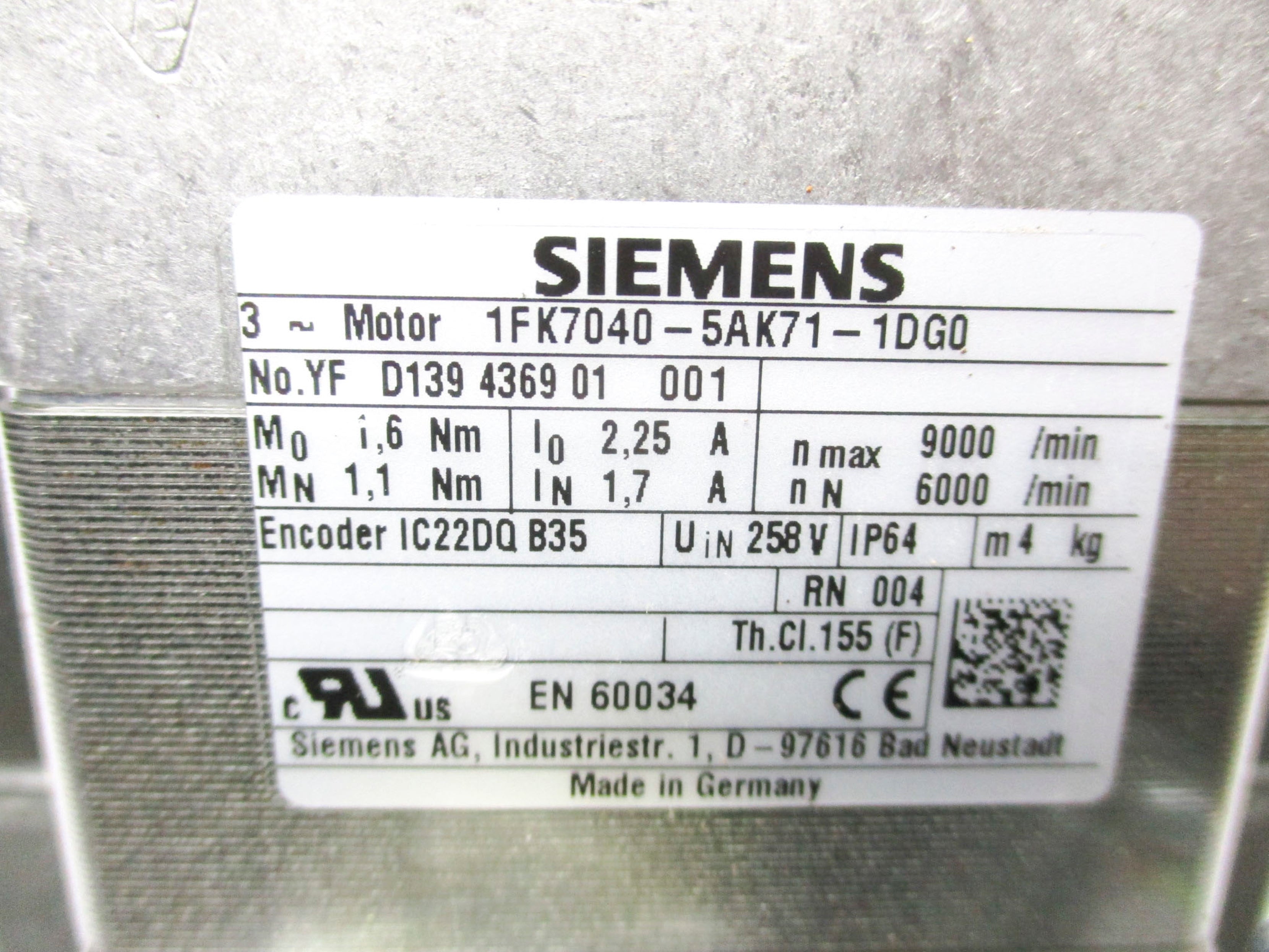 SIEMENS 1FK7040-5AK71-1DG0 NSMP