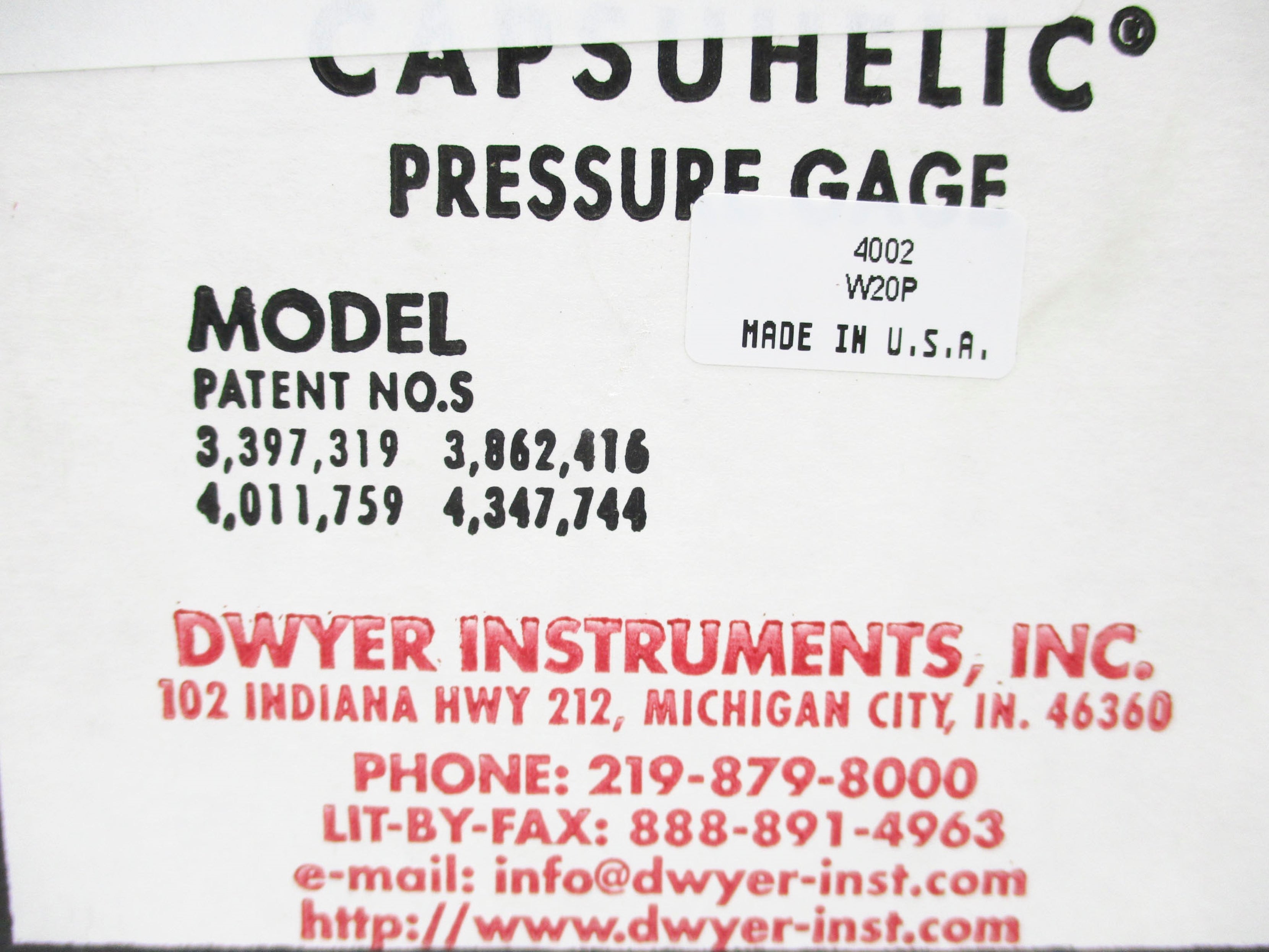 DWYER 4002 500PSI NSMP