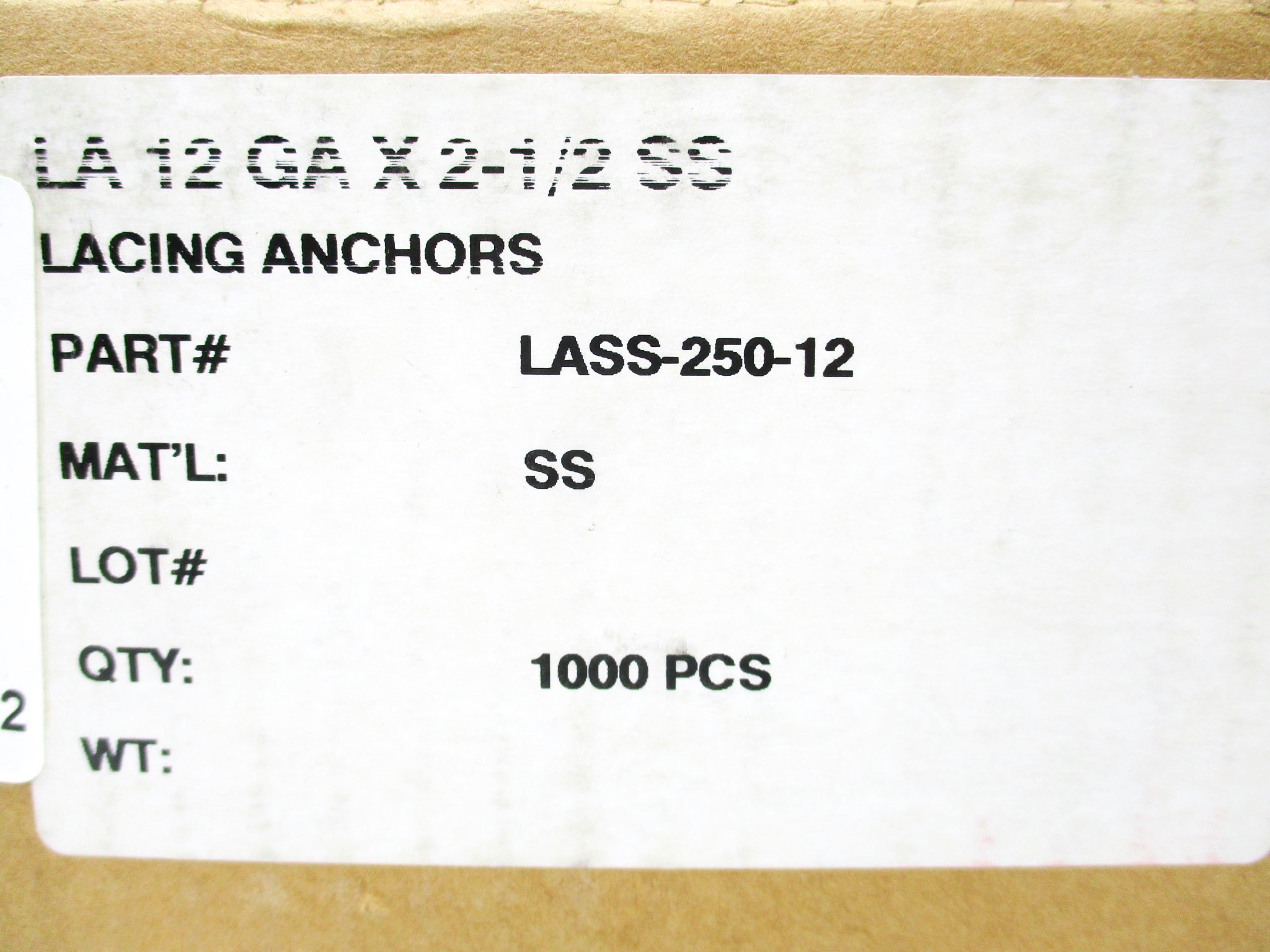 SPARE PART LASS-250-12 (PKG OF 1000) NSMP