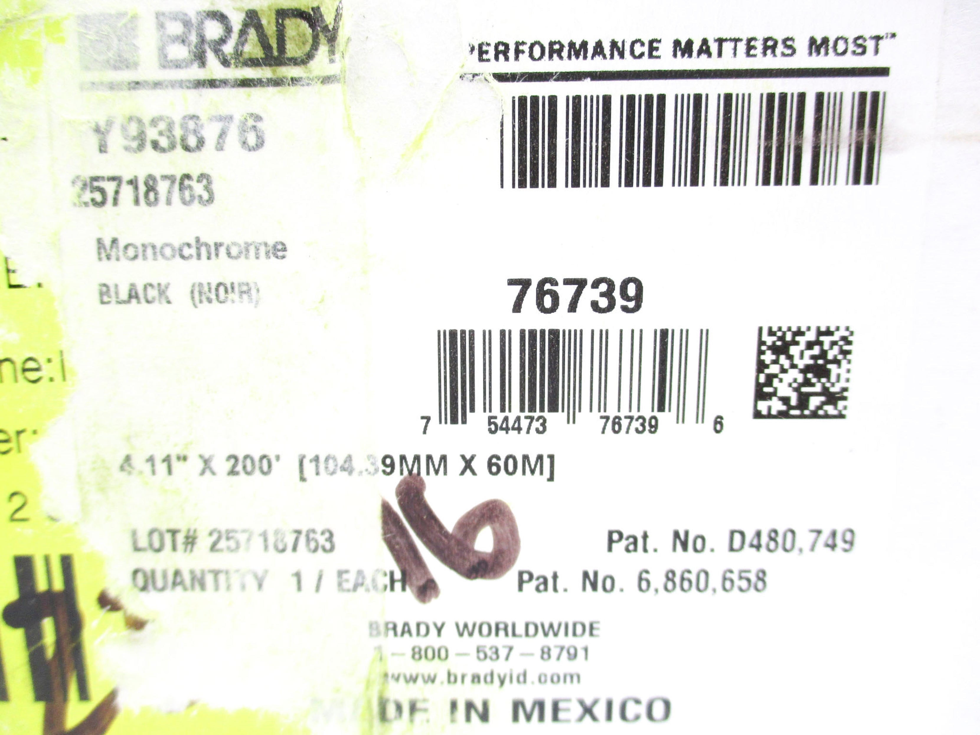 BRADY Y93876 76739 NSMP