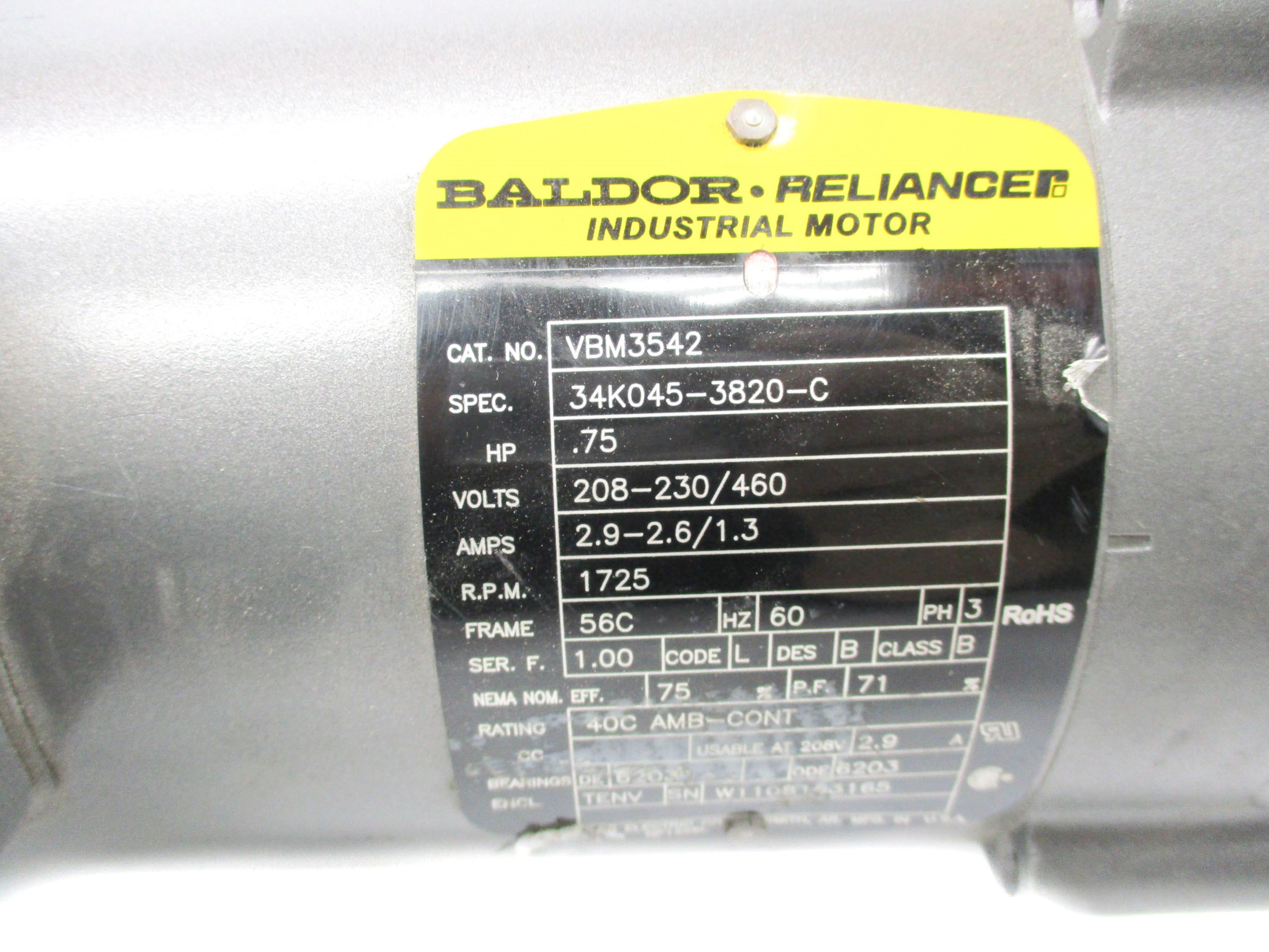 BALDOR VBM3542 104817101BP 208-230/460V 2.9-2.6/1.3A NSNP