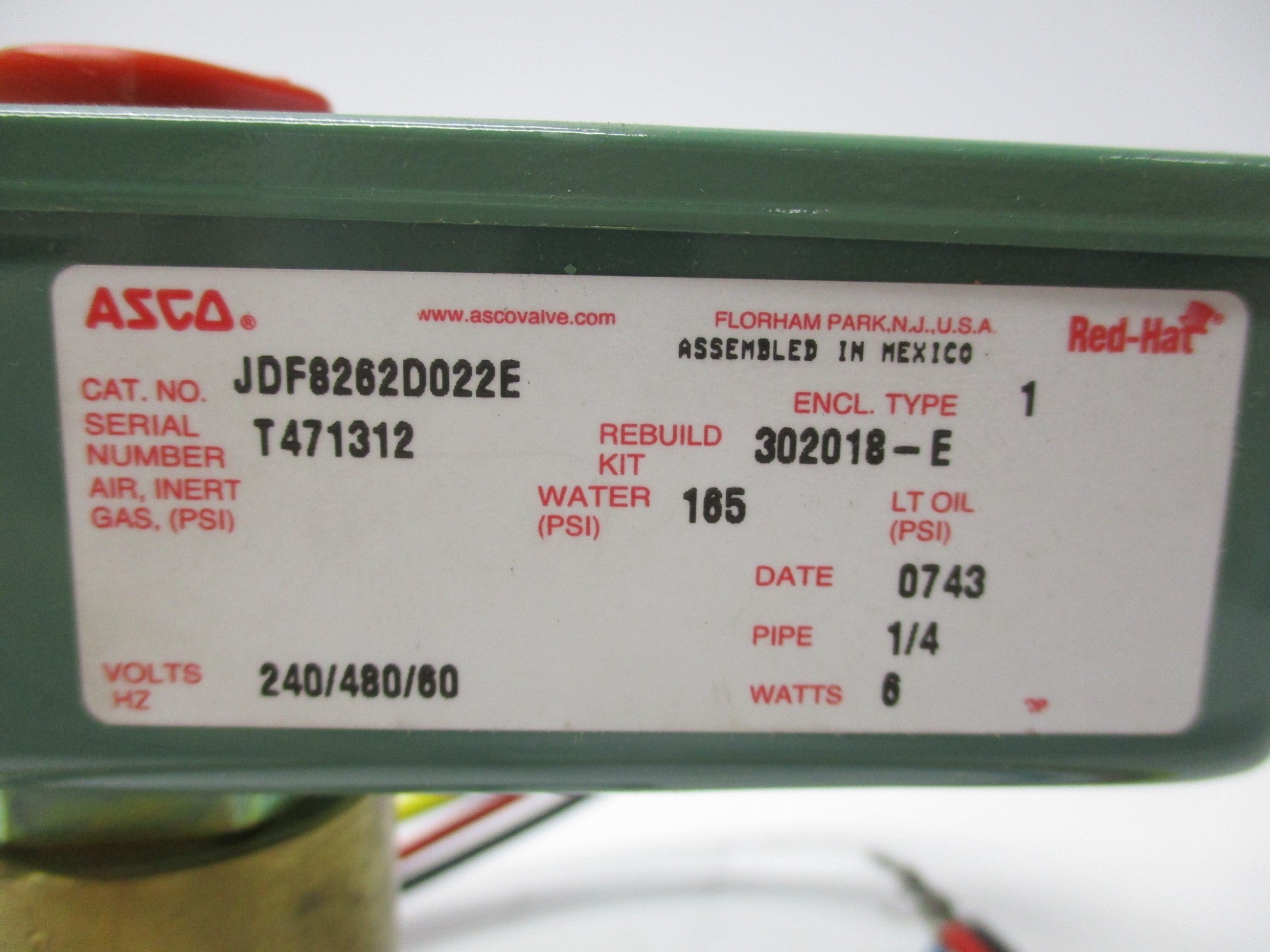 ASCO JDF8262D022E 240/480V 165PSI 1/4" NSMP