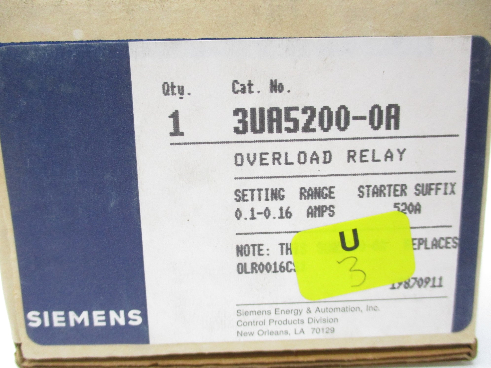 SIEMENS 3UA5200-0A 500V 1A-16A NSMP