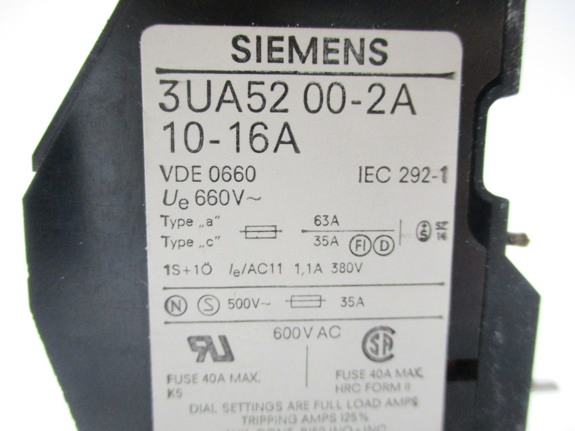 SIEMENS 3UA5200-2A 380V 10A-16A NSMP