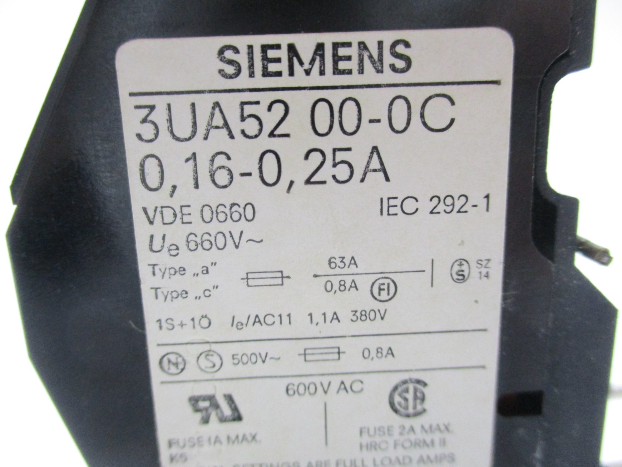 SIEMENS 3UA5200-0C 660V 0.16A-0.25A NSMP