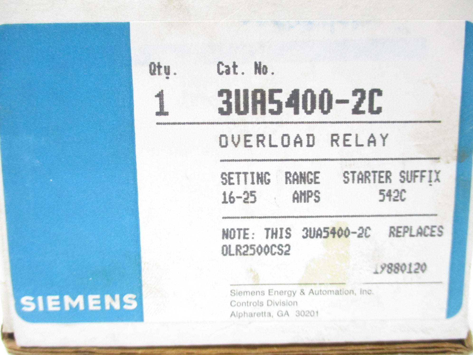 SIEMENS 3UA5400-2C 380V 16A-25A NSMP