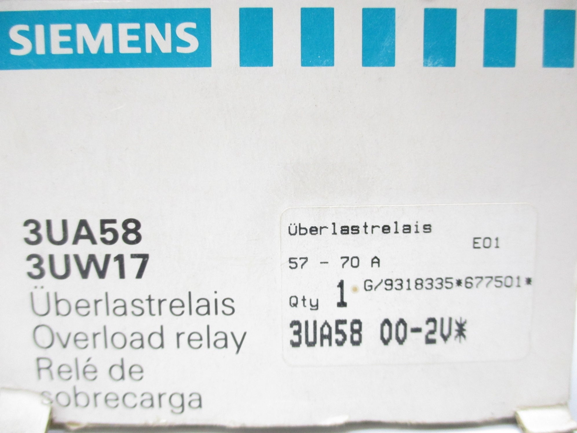 SIEMENS 3UA5800-2V 600VAC 57A-70A NSMP