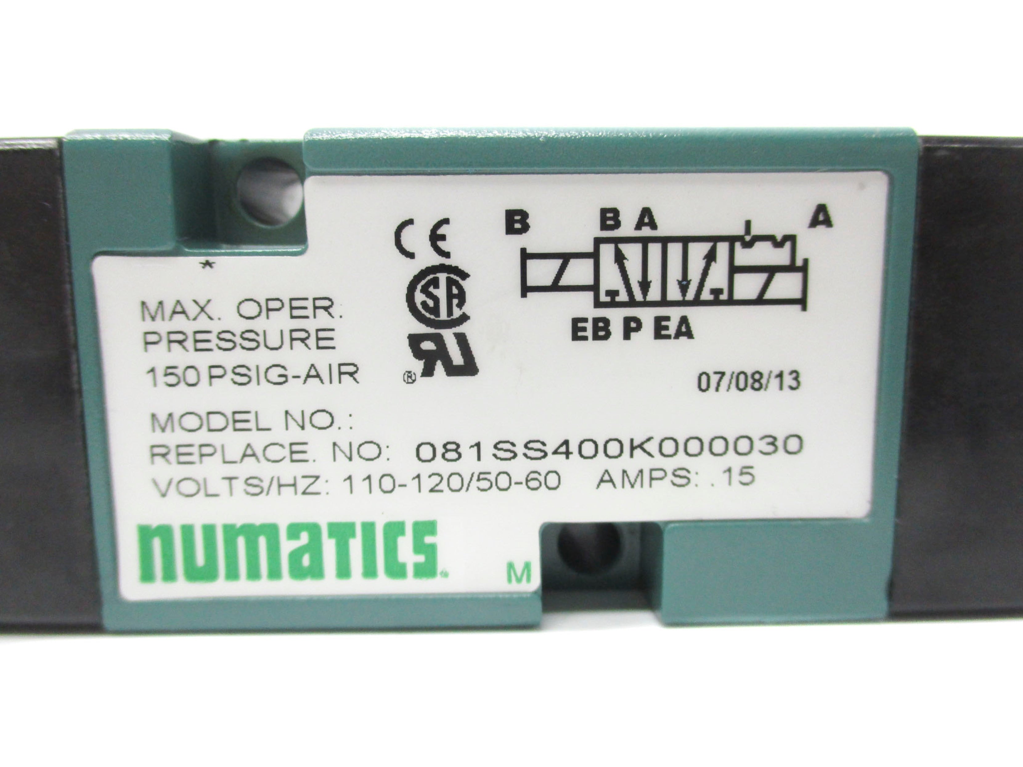 NUMATICS 081SS400K000030 110-120V .15A 150PSI NSNP