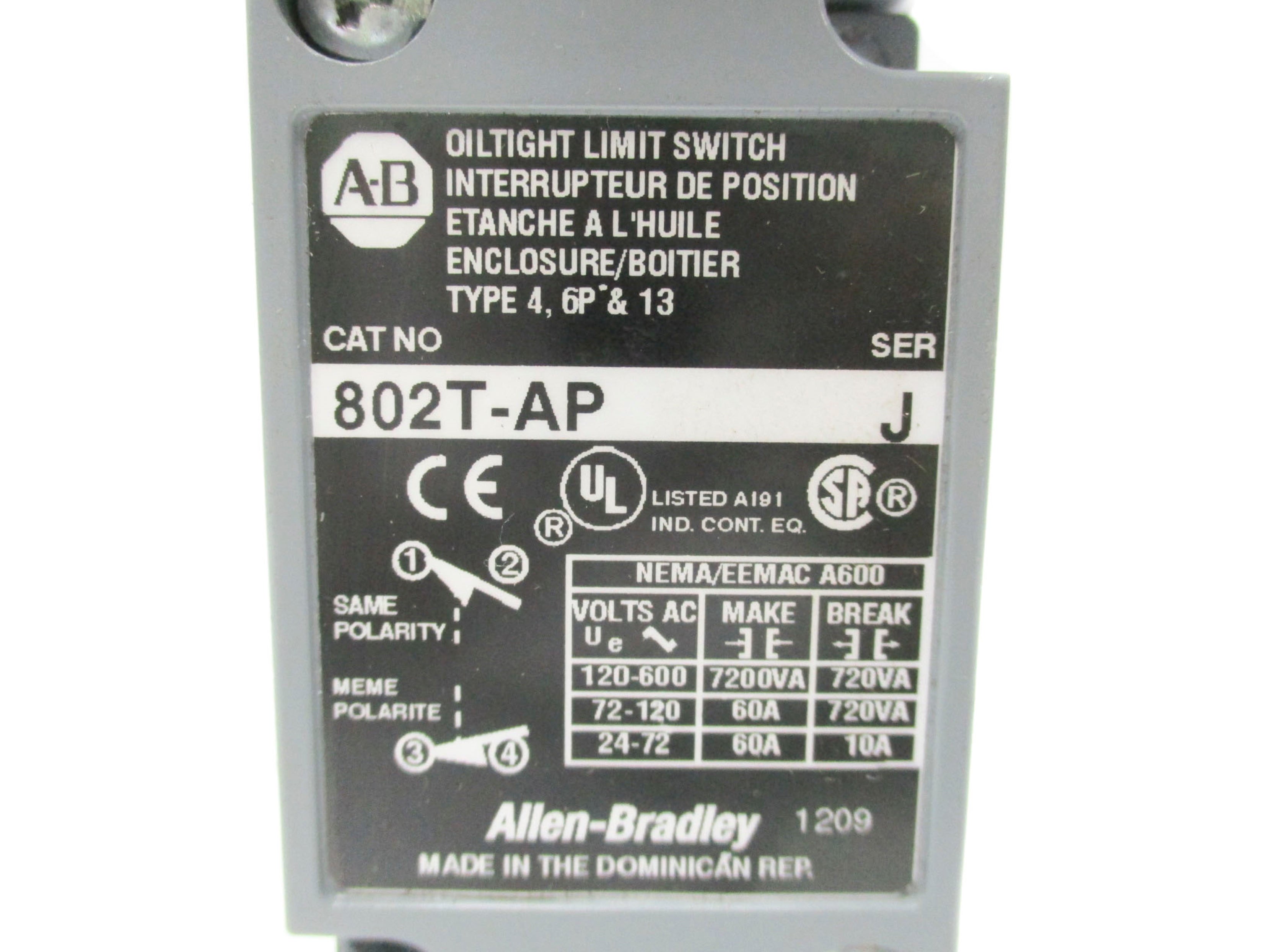 ALLEN BRADLEY 802T-AP SER. J 120-600VAC 60A NSNP