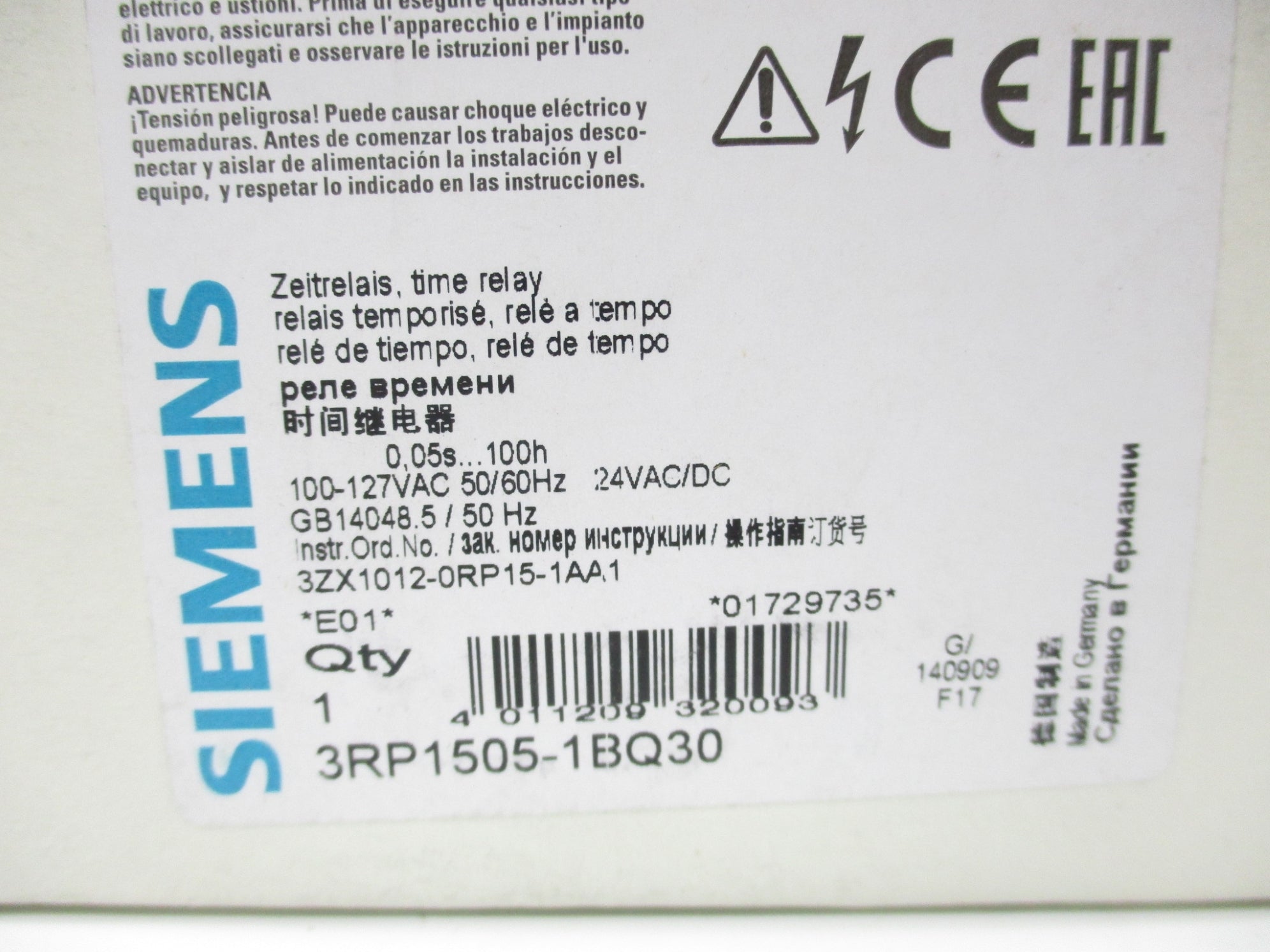 SIEMENS 3RP1505-1BQ30 100-127VAC 0.05S-100H NSMP