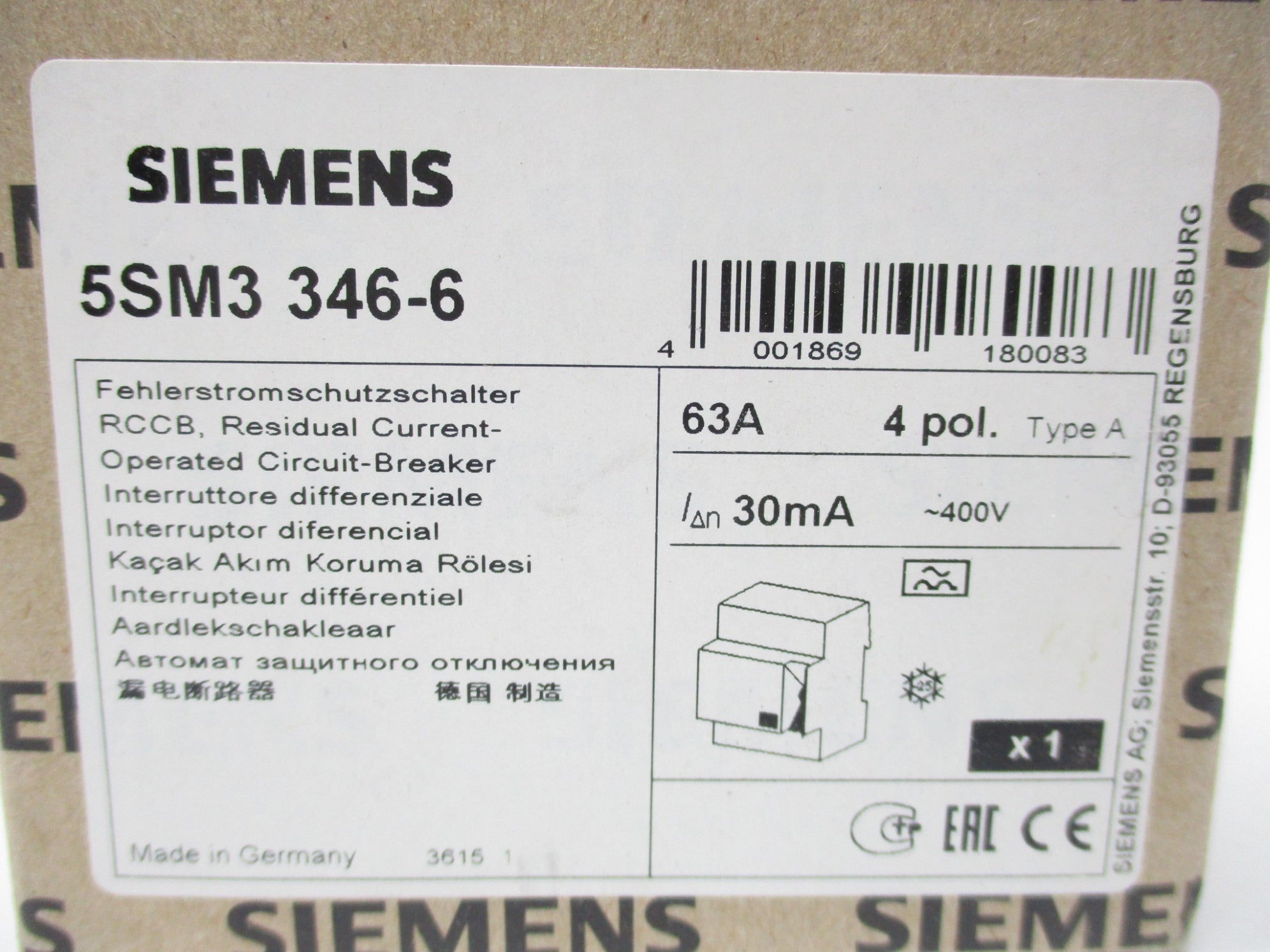 SIEMENS 5SM3 346-6 400V 63A NSMP