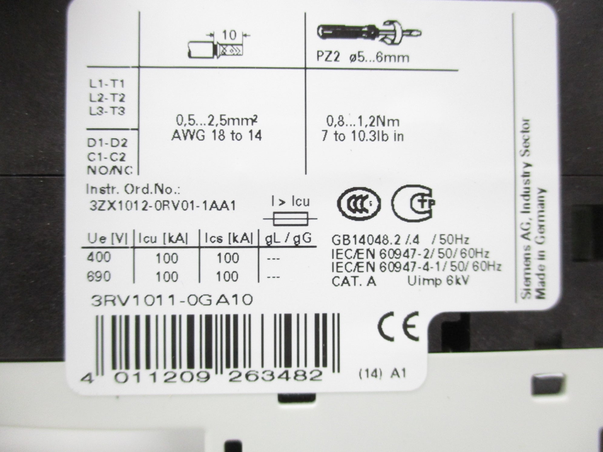SIEMENS 3RV1011-0GA10 400V 63A NSMP