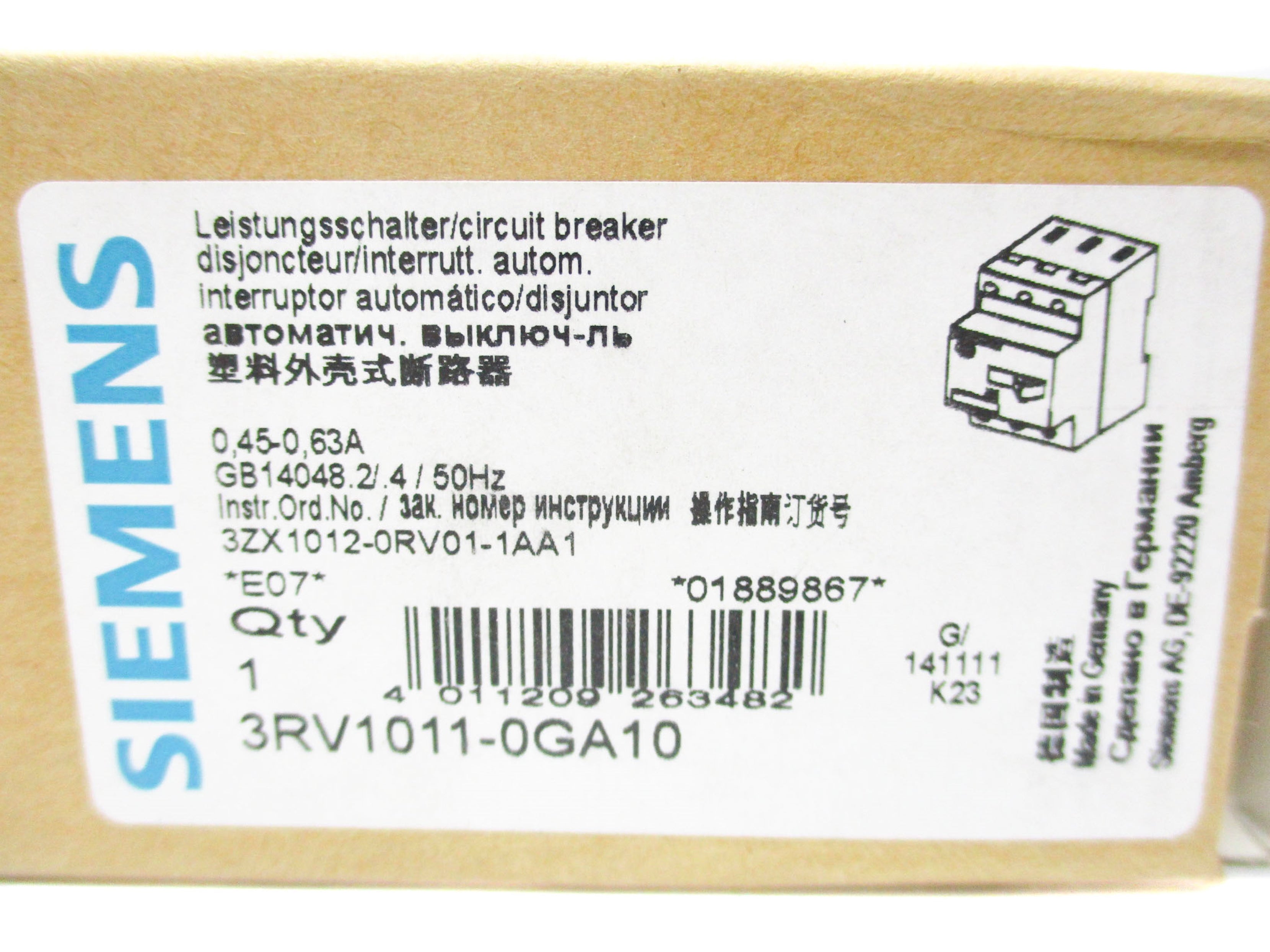 SIEMENS 3RV1011-0GA10 400V 63A NSMP