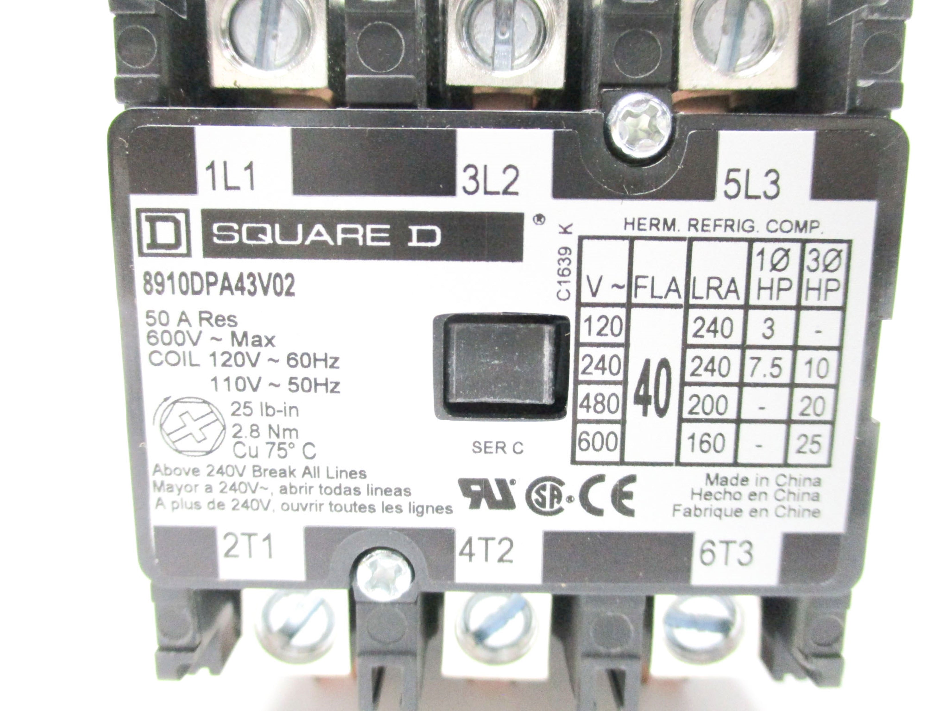 SQUARE D 8910DA43V02 110V SER. C NSMP