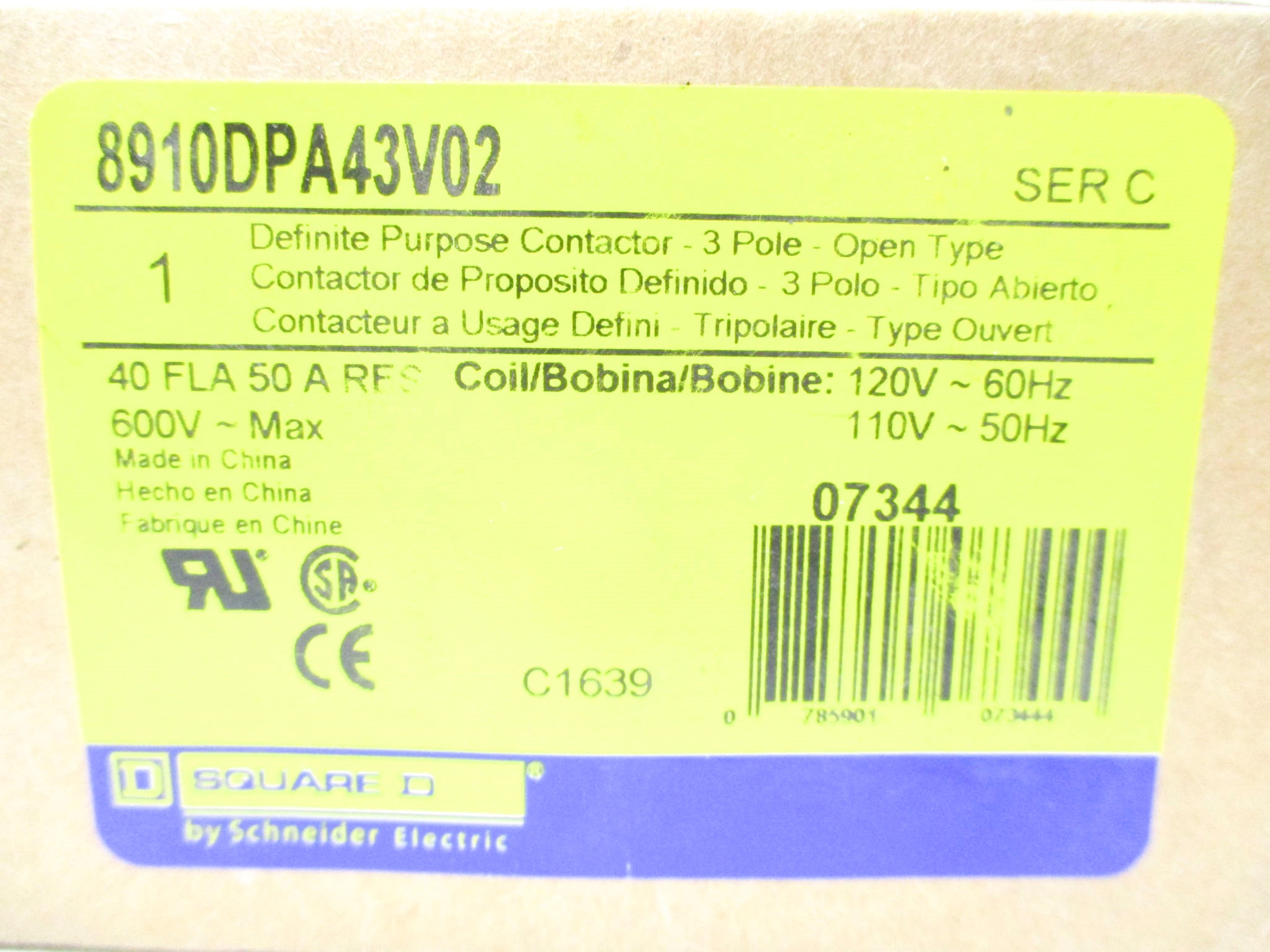 SQUARE D 8910DA43V02 110V SER. C NSMP