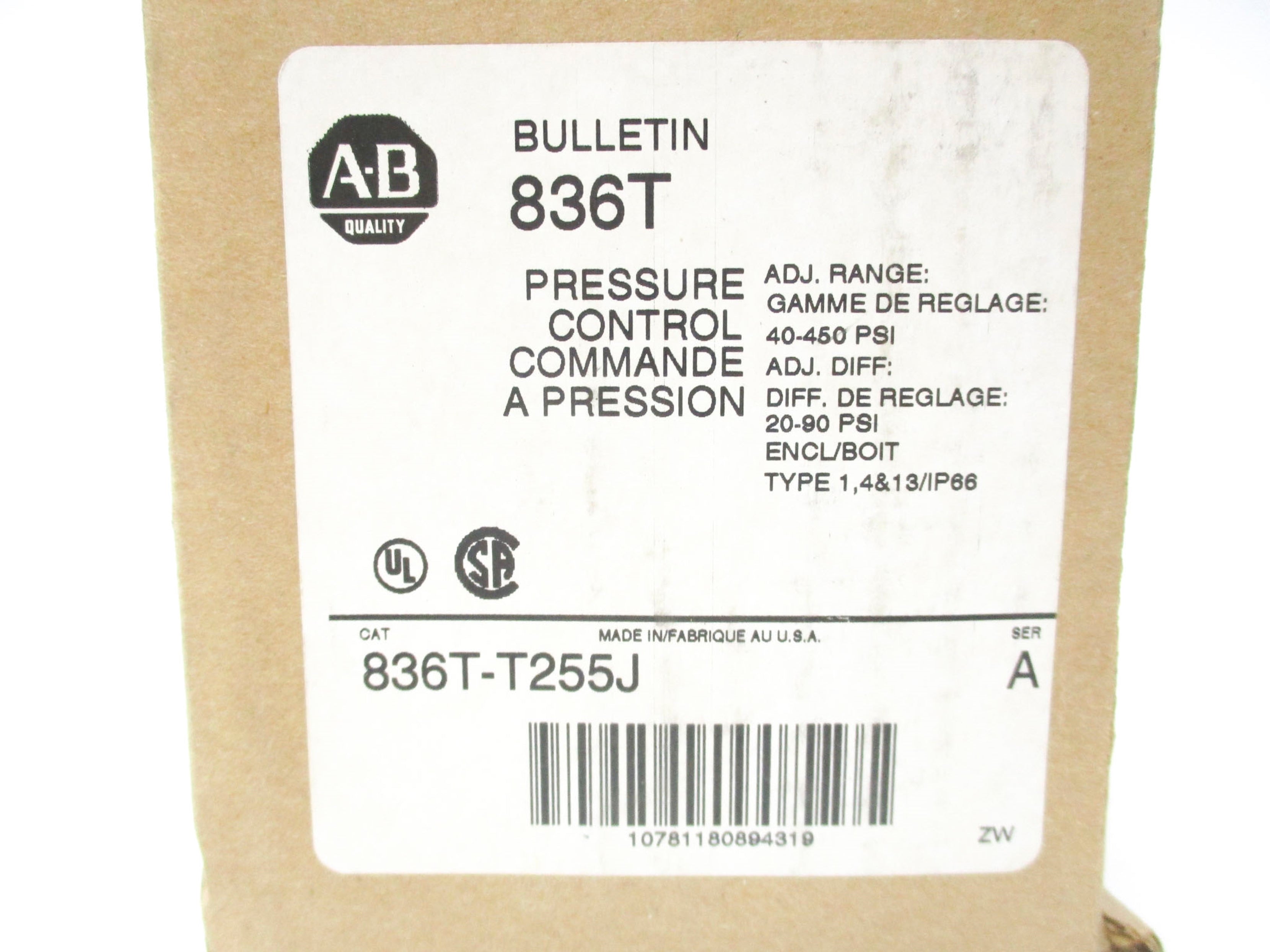 INDUSTRIAL SPARE PART 836T-T255J SER. A 120-600V 40-450PSI (BR/WH) NSMP