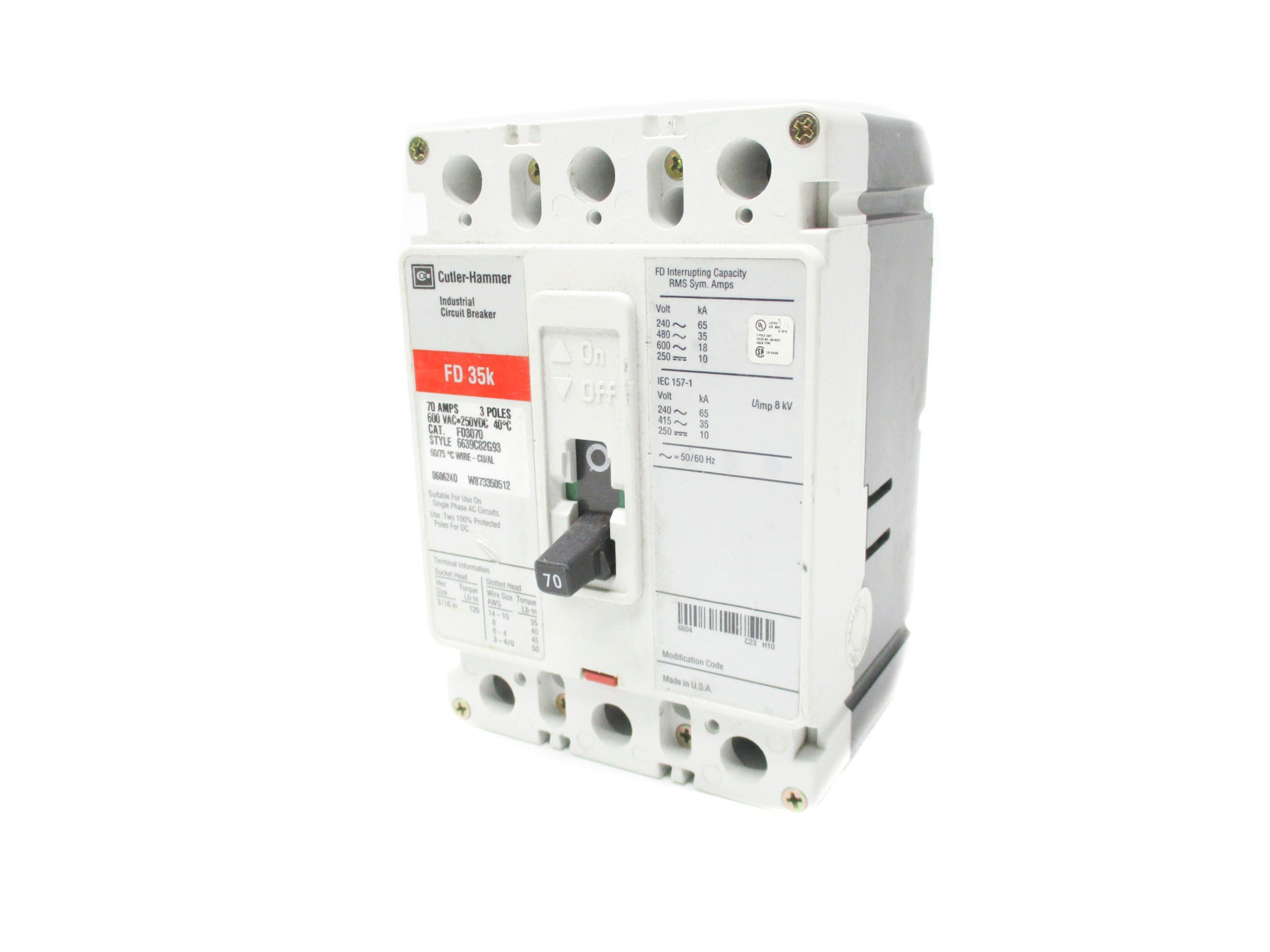 CUTLER HAMMER FD3070 600VAC 70A NSNP