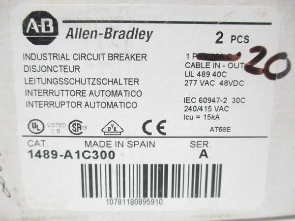 ALLEN BRADLEY 1489-A1C300 SER. A 48-277VAC 20A (QTY OF 2) (WH) NSMP