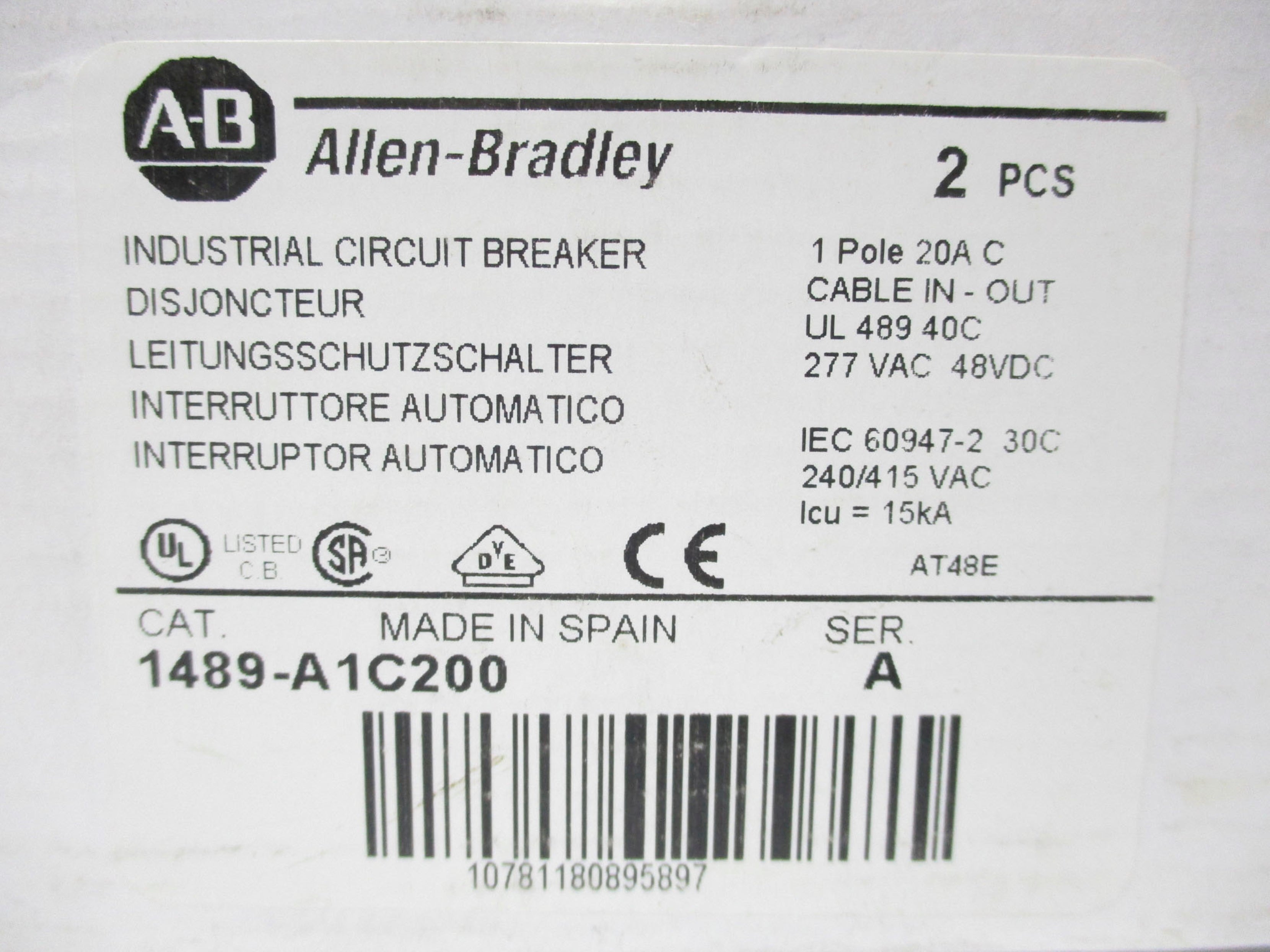 ALLEN BRADLEY 1489-A1C200 SER. A 277VAC 20A (WH) NSMP