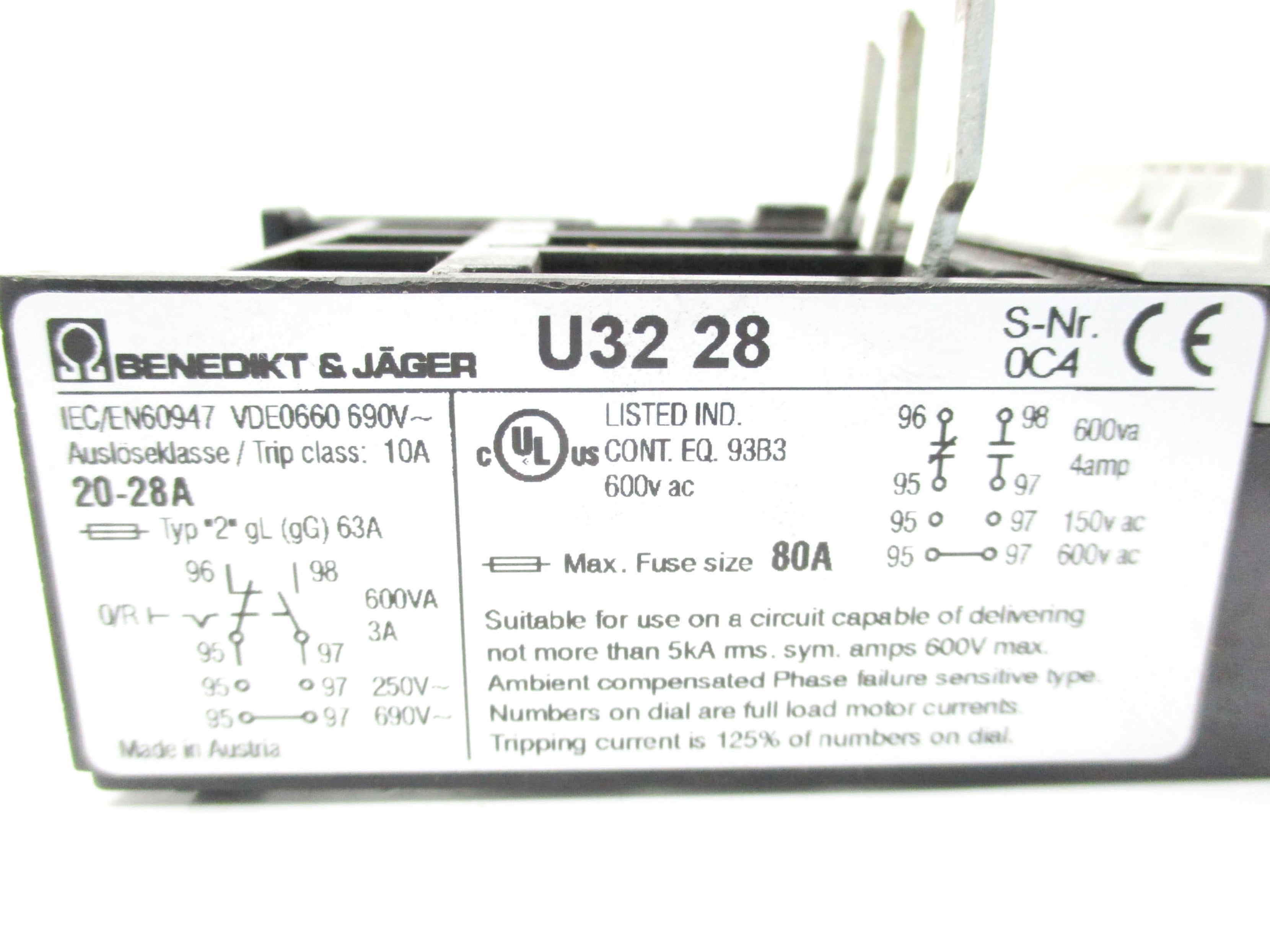 BENEDIKT&JAGER U3228 600VAC 20-28A NSNP