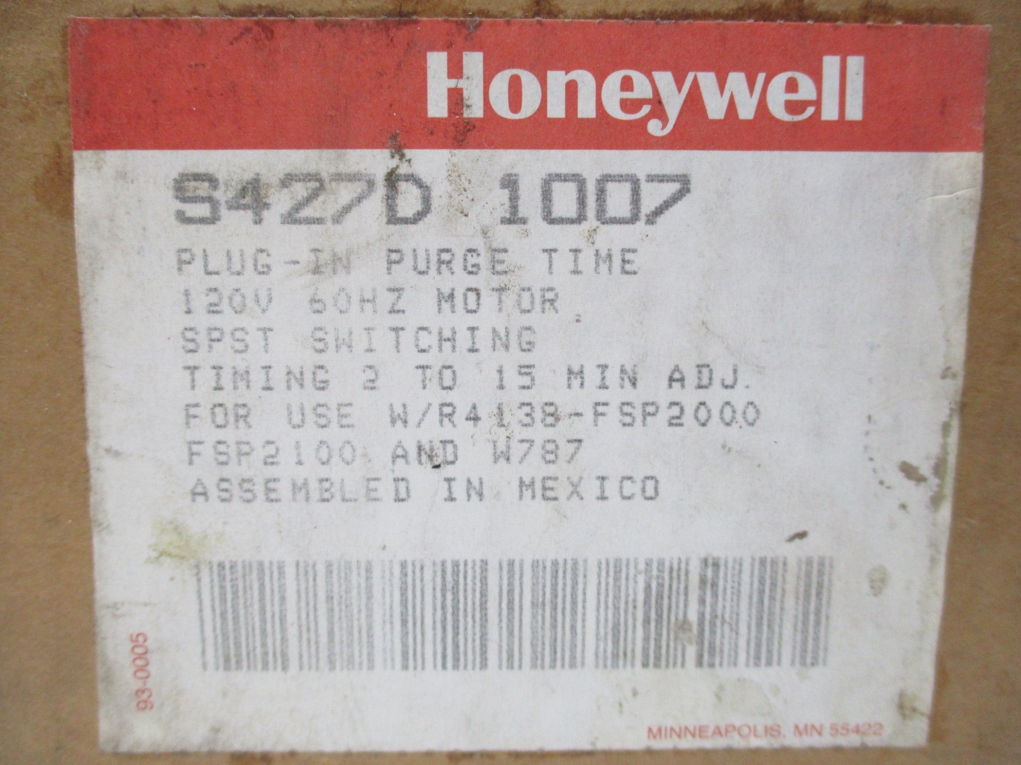 HONEYWELL S427D1007 120V 2-15MIN NSMP